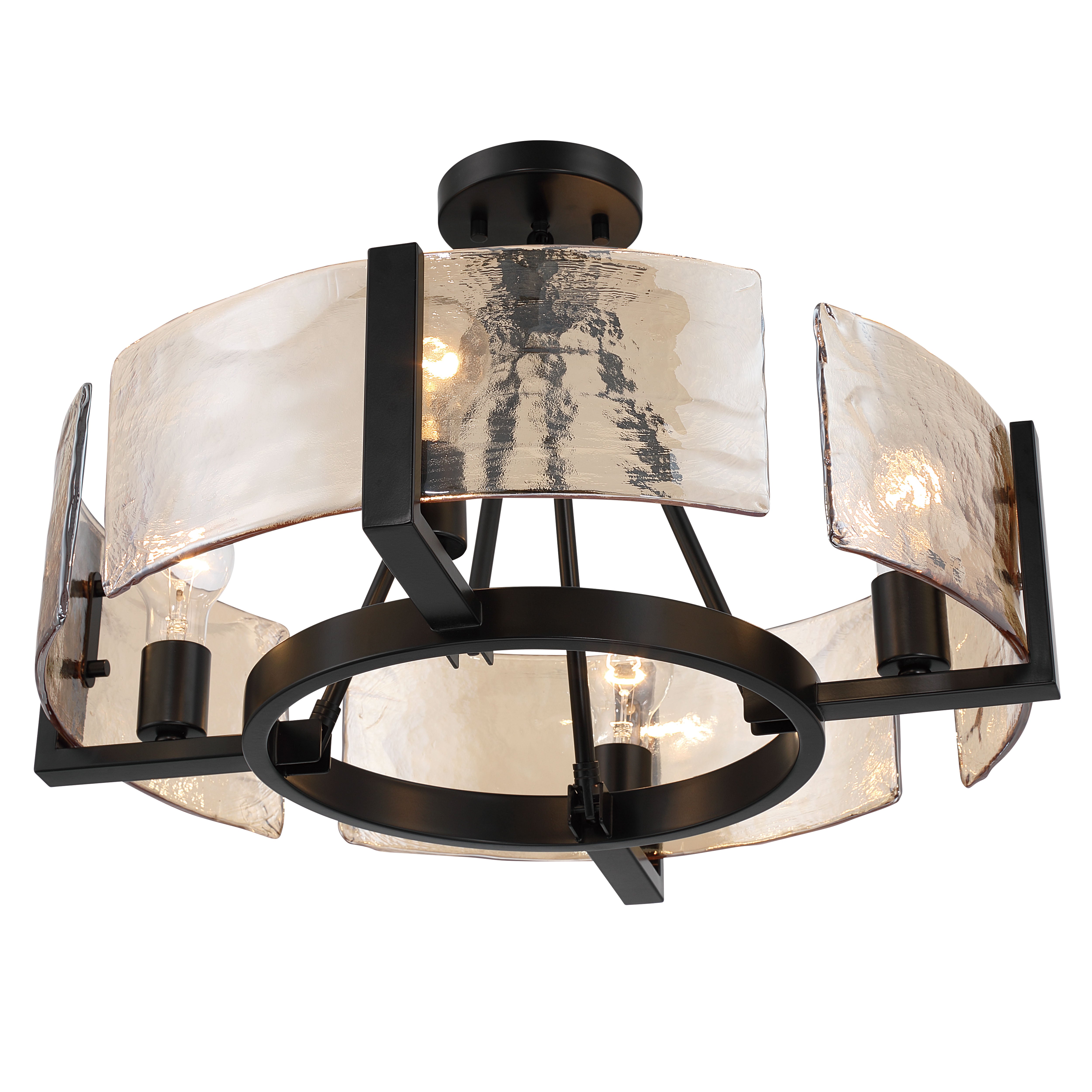 Aenon 4-light Semi-Flush Mount in Matte Black with Amber Water Glass - - Golden Lighting