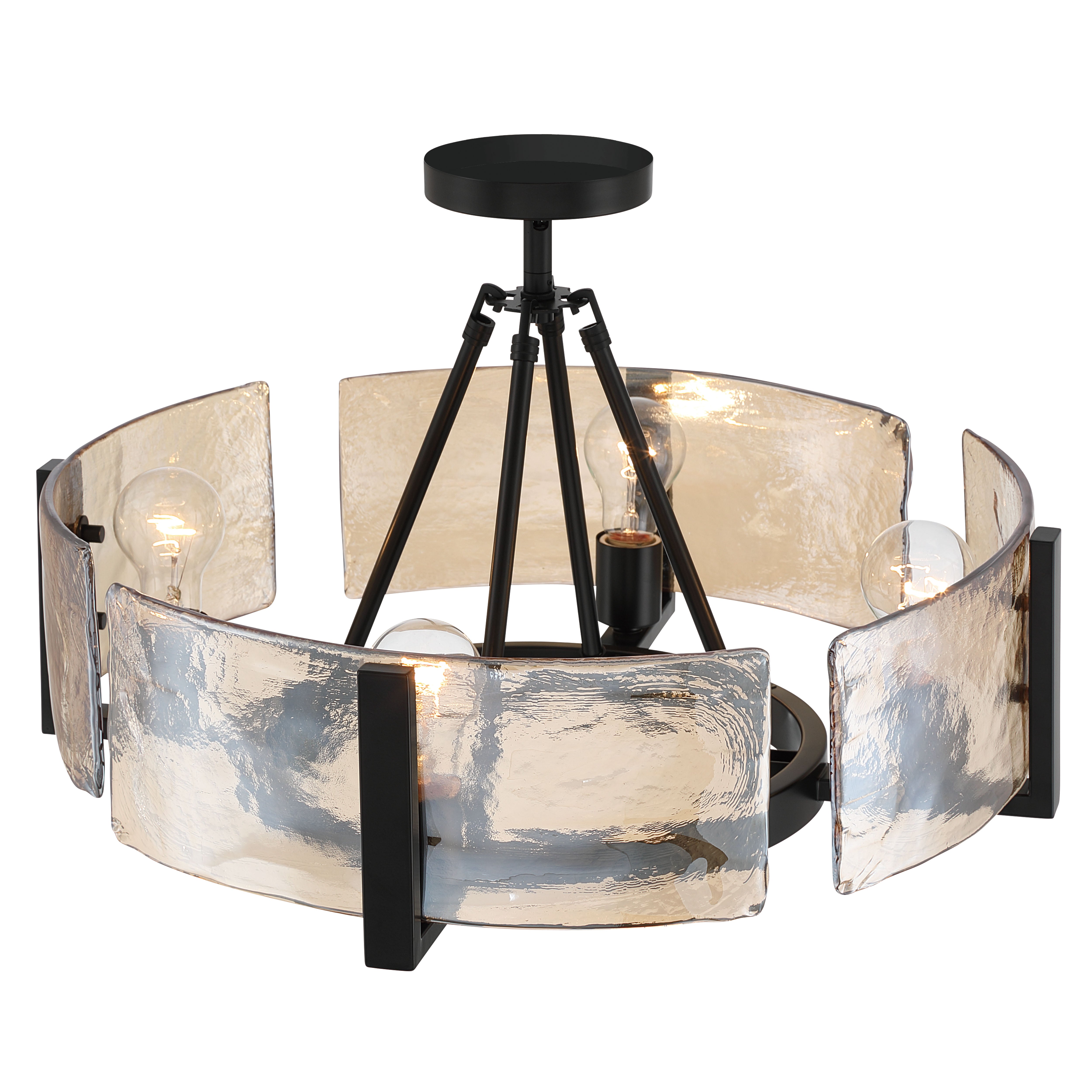 Aenon 4-light Semi-Flush Mount in Matte Black with Amber Water Glass - - Golden Lighting