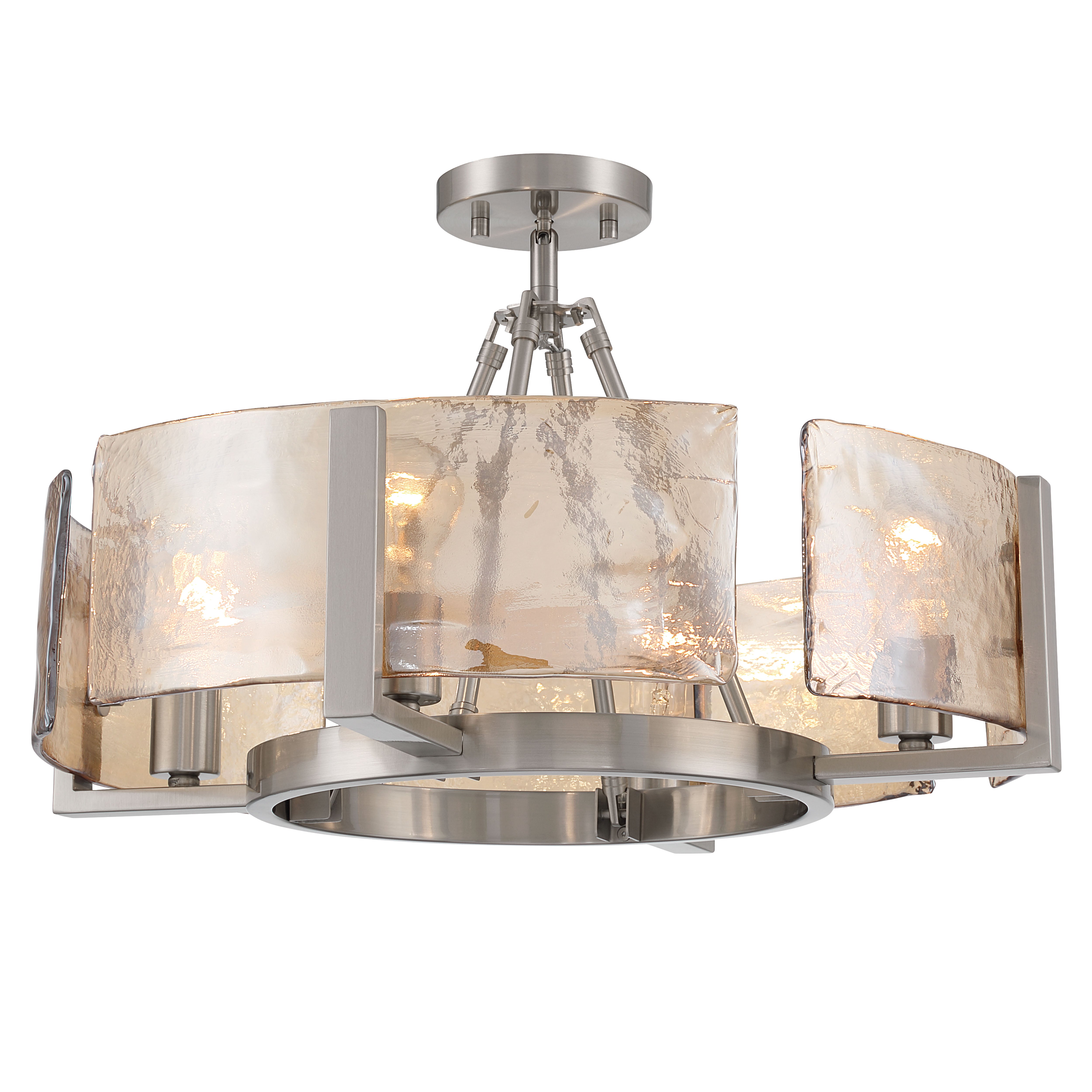 Aenon 4-light Semi-Flush Mount in Pewter with Amber Water Glass - - Golden Lighting