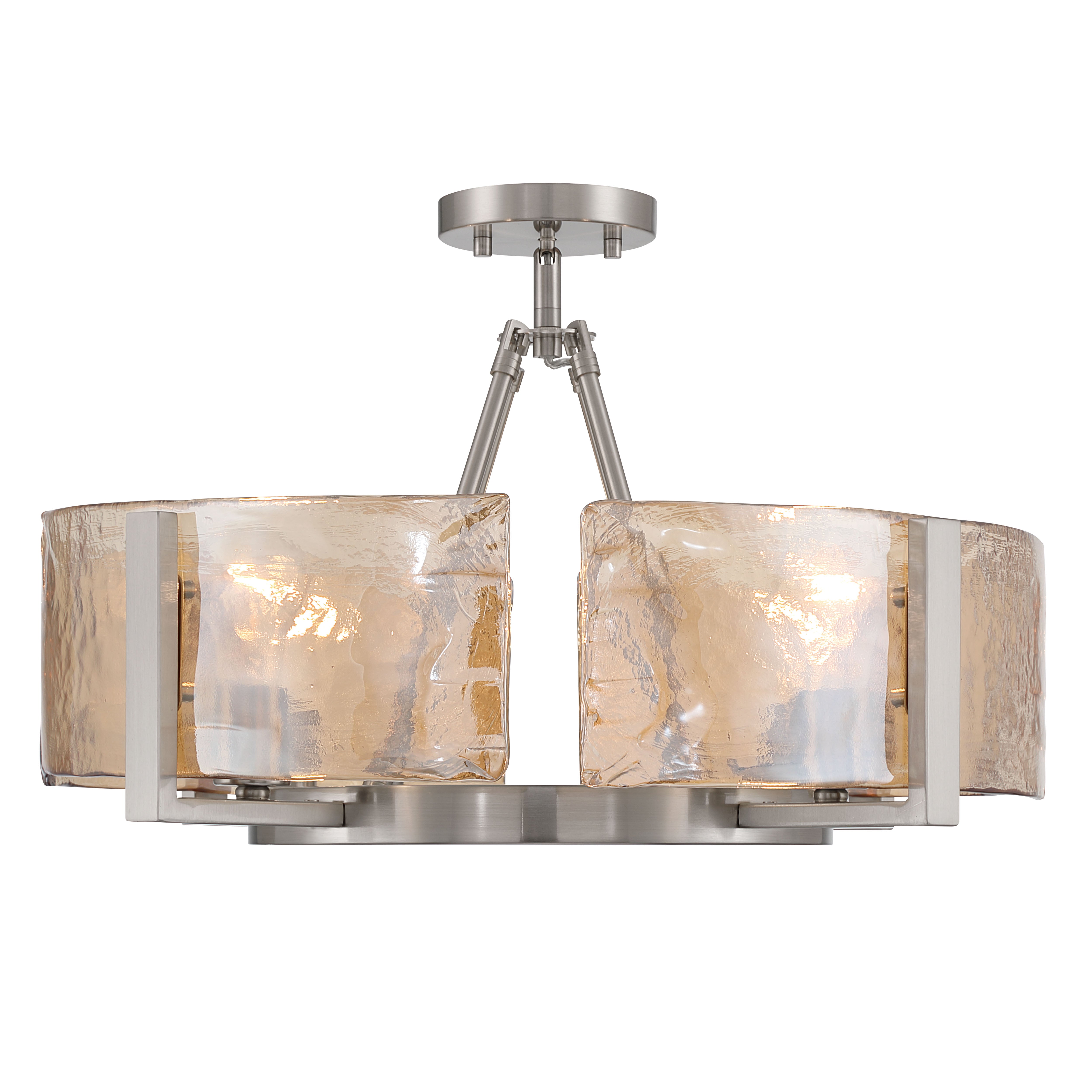 Aenon 4-light Semi-Flush Mount in Pewter with Amber Water Glass - - Golden Lighting