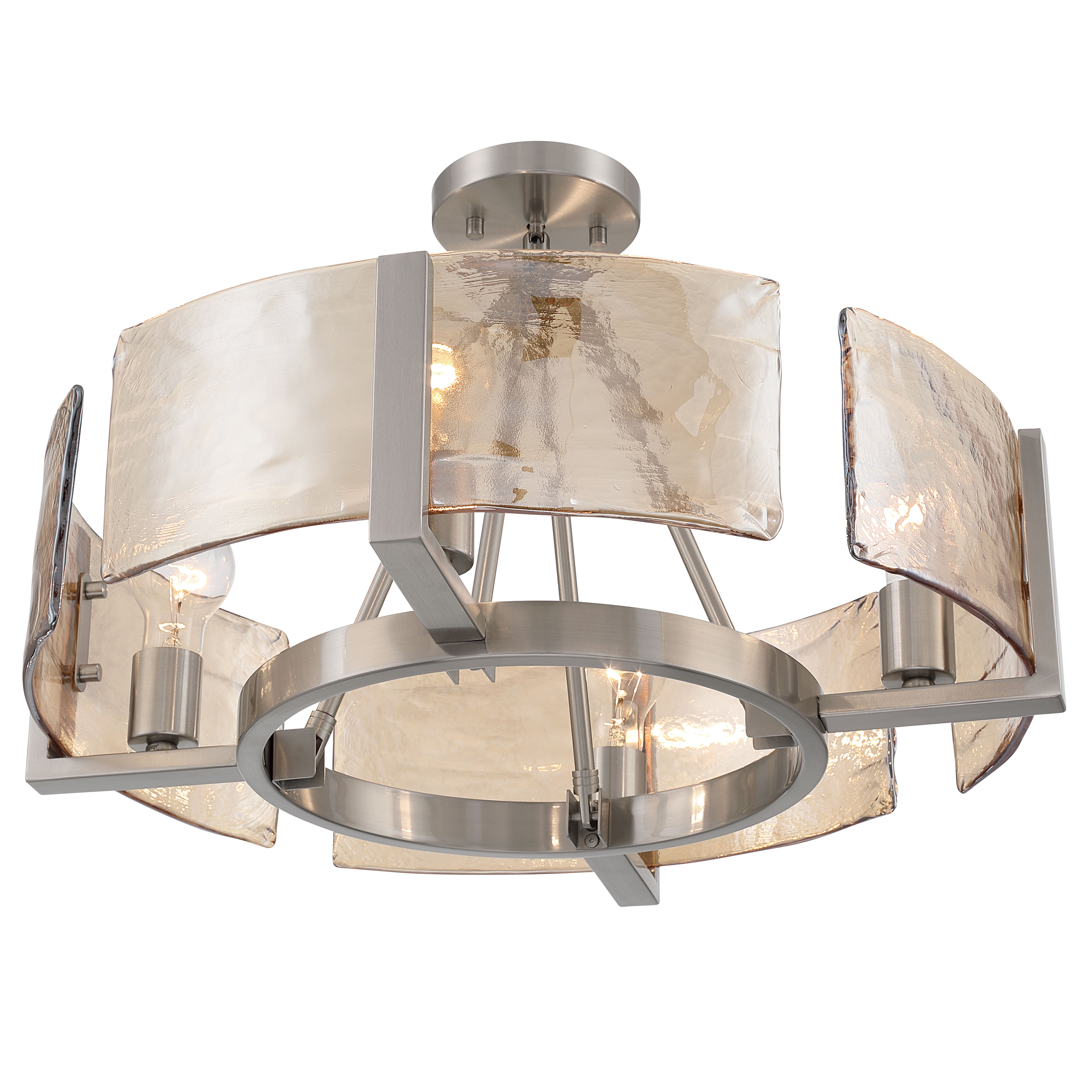 Aenon 4-light Semi-Flush Mount in Pewter with Amber Water Glass - - Golden Lighting