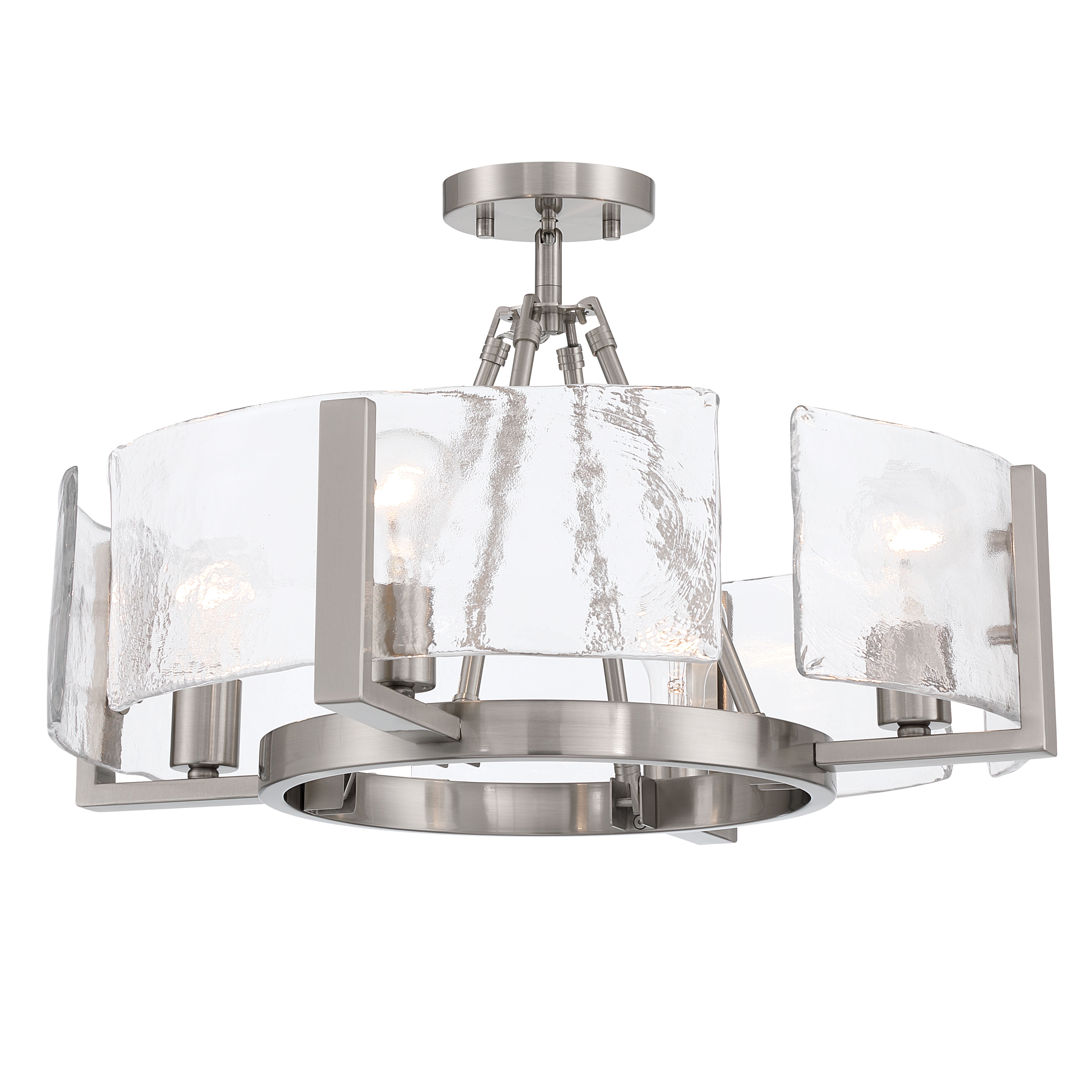 Aenon 4-light Semi-Flush Mount in Pewter with Hammered Water Glass - - Golden Lighting