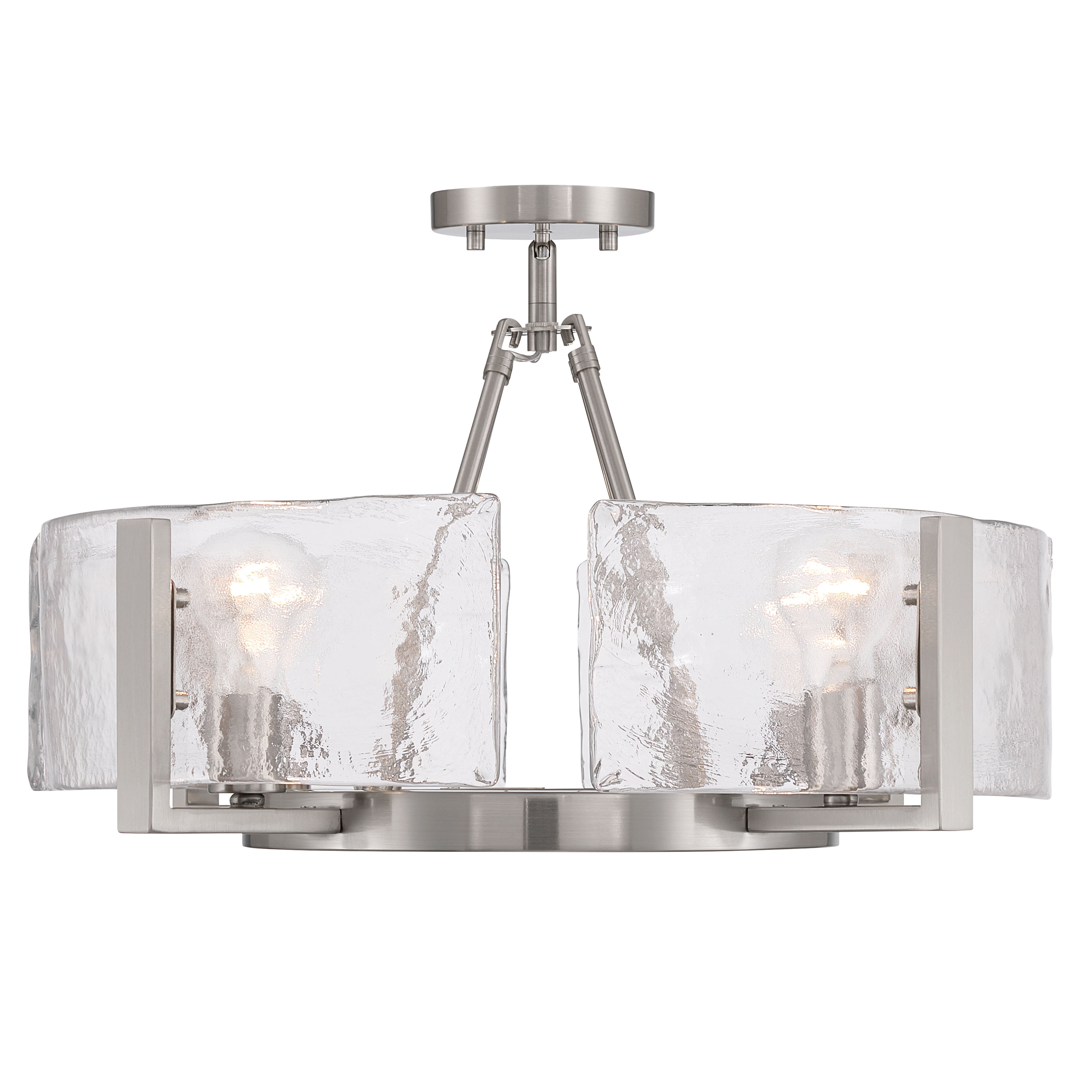 Aenon 4-light Semi-Flush Mount in Pewter with Hammered Water Glass - - Golden Lighting