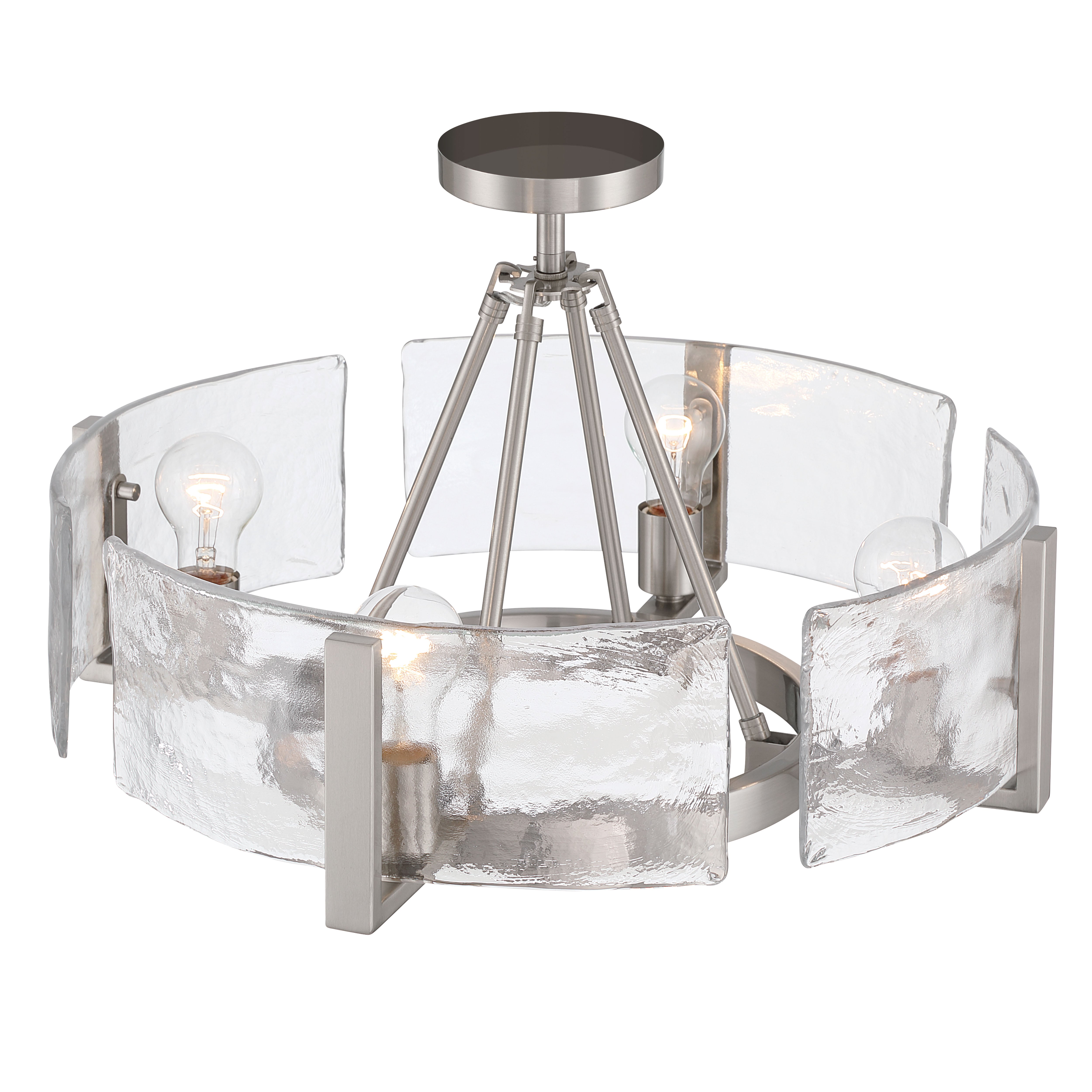 Aenon 4-light Semi-Flush Mount in Pewter with Hammered Water Glass - - Golden Lighting