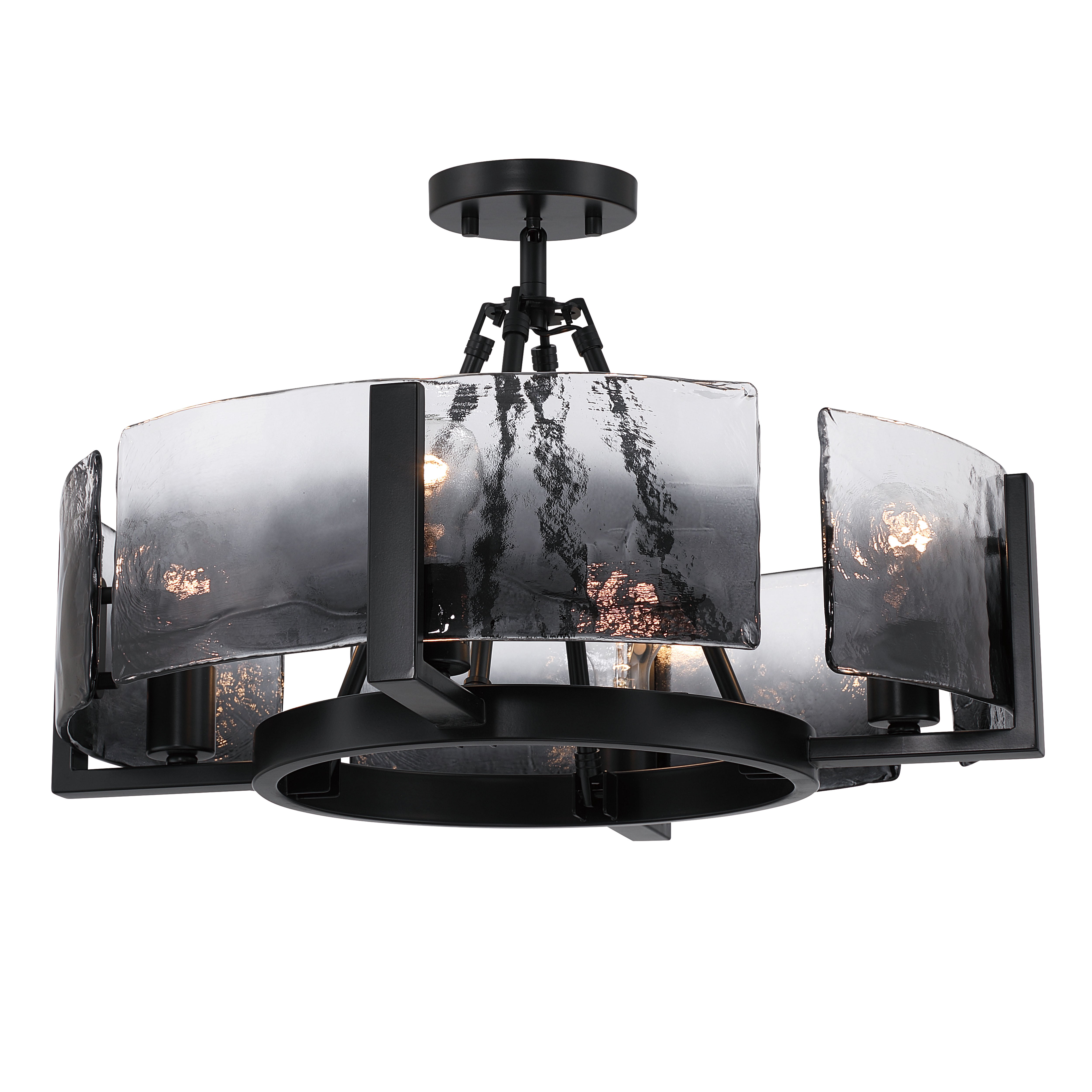 Yep by Golden Lighting Aenon 4-light Semi-Flush Mount in Matte Black with Smokey Water Glass - - Golden Lighting