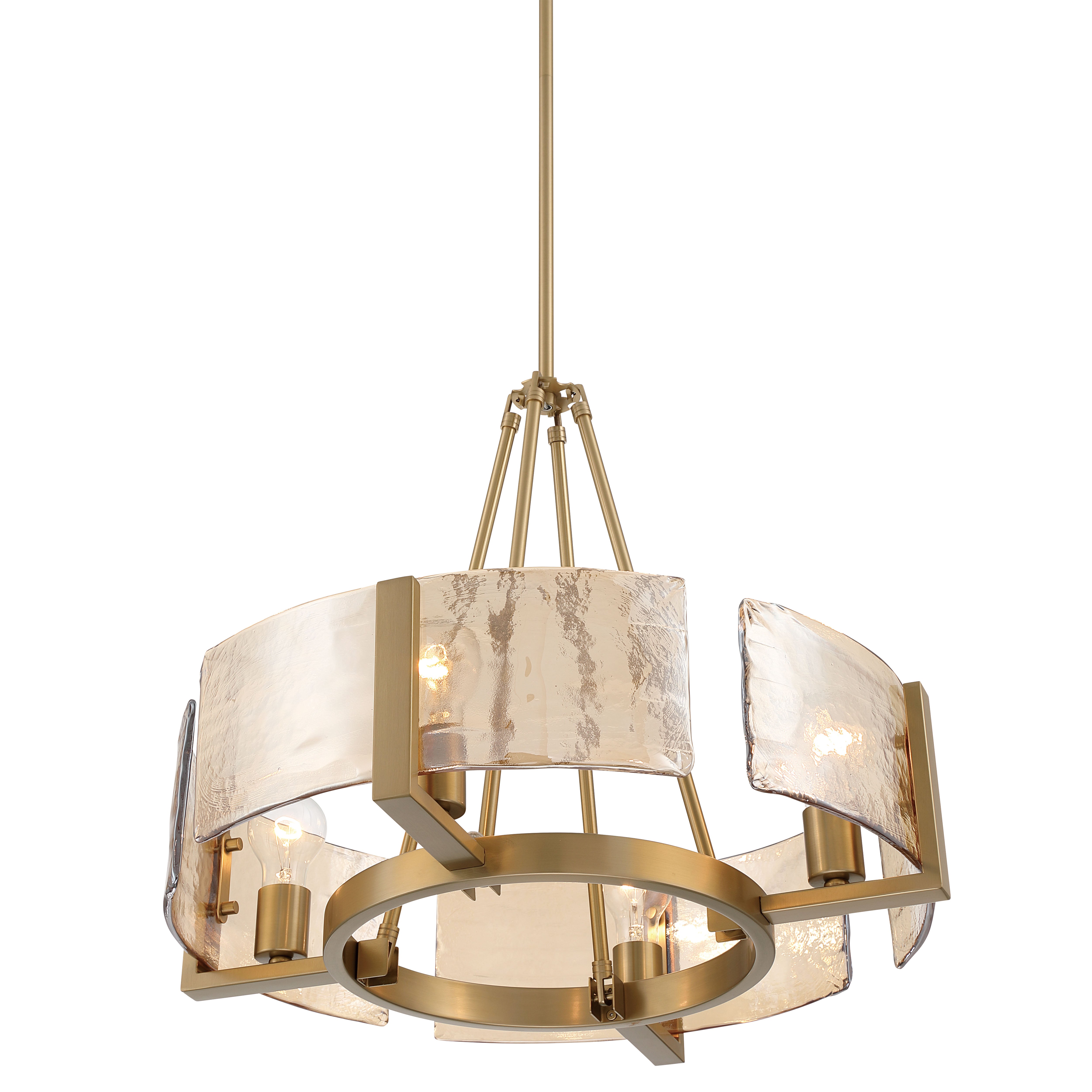 Yep by Golden Lighting Aenon 4-Light Chandelier in Brushed Champagne Brass with Amber Water Glass