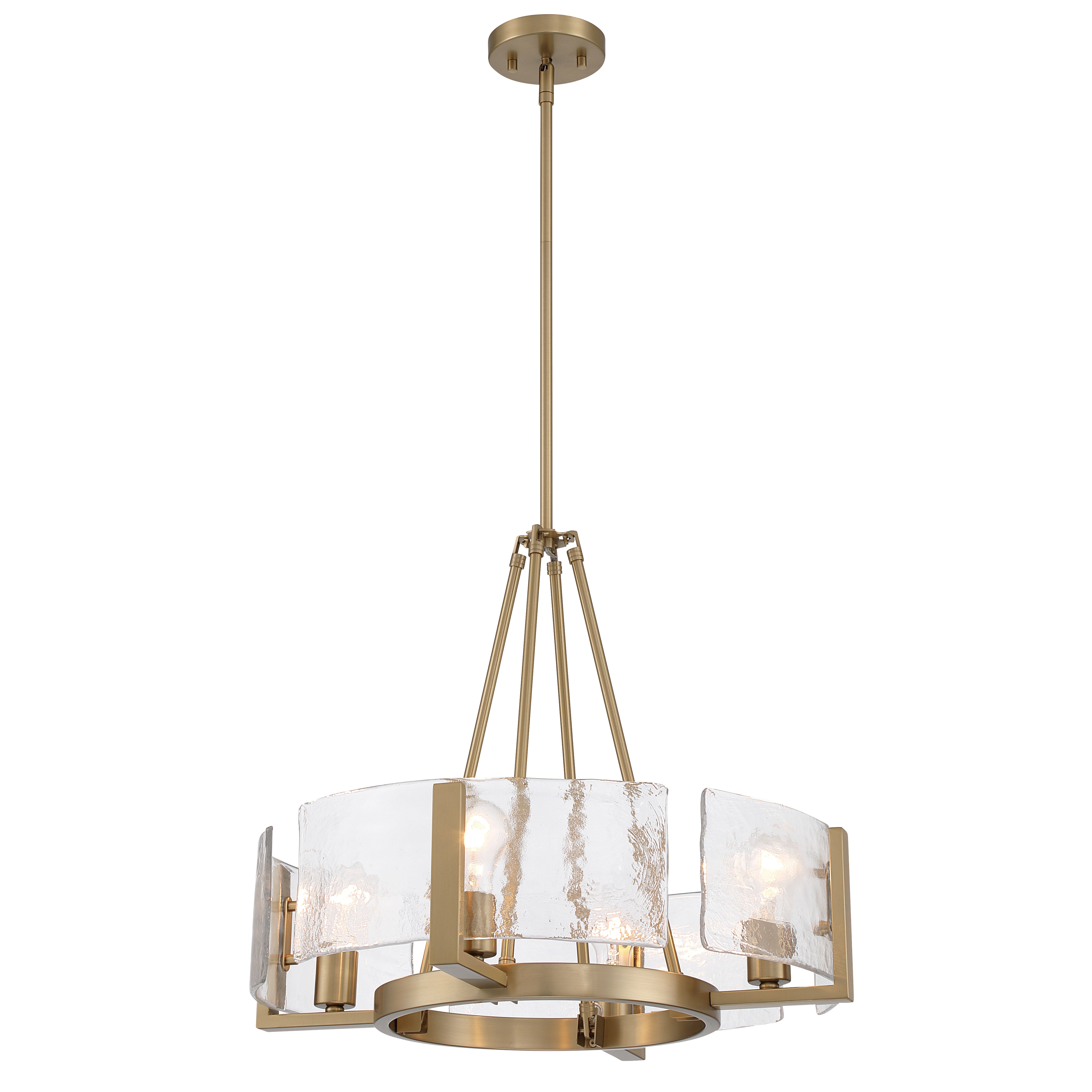 Yep by Golden Lighting Aenon 4-Light Chandelier in Brushed Champagne Brass with Hammered Water Glass