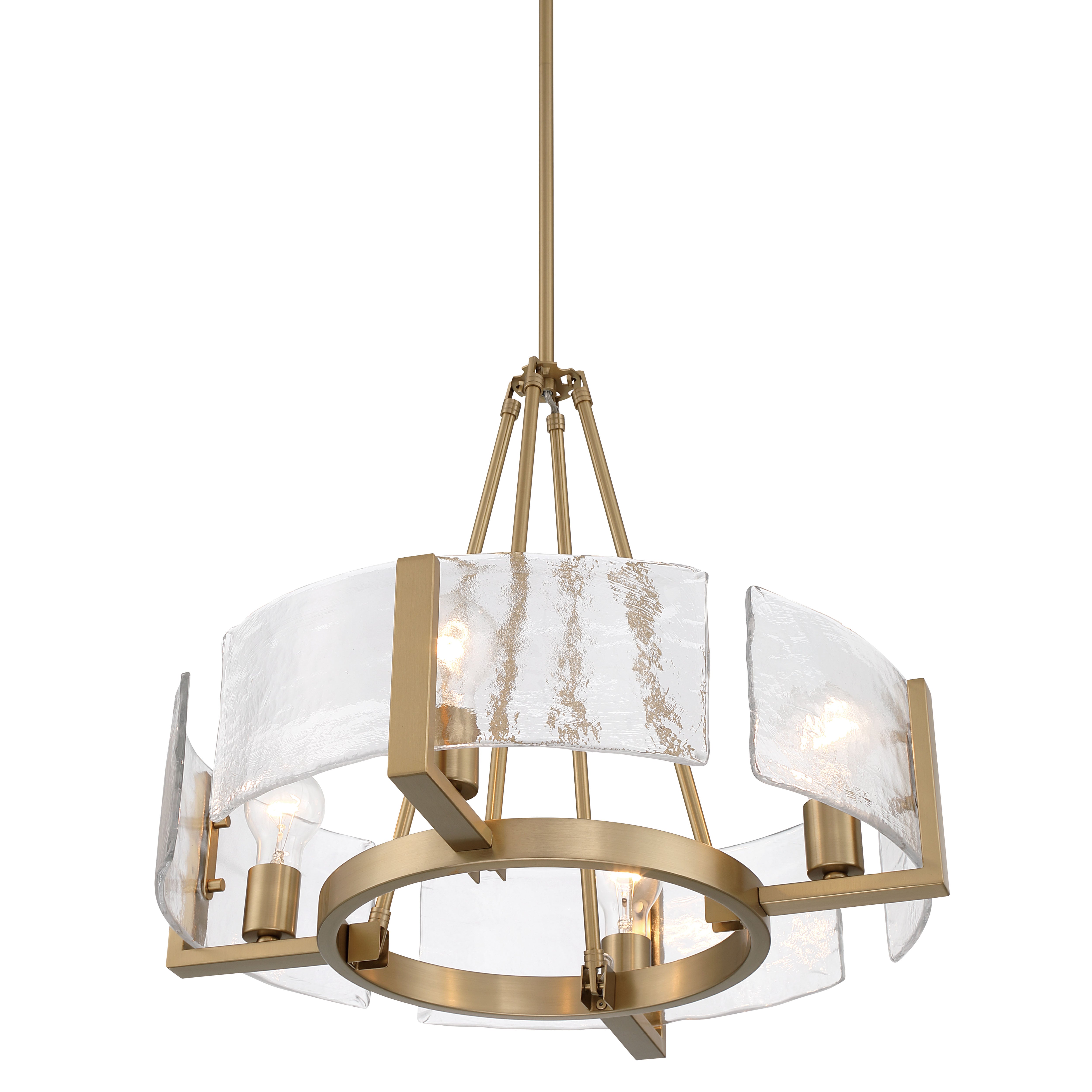 Yep by Golden Lighting Aenon 4-Light Chandelier in Brushed Champagne Brass with Hammered Water Glass