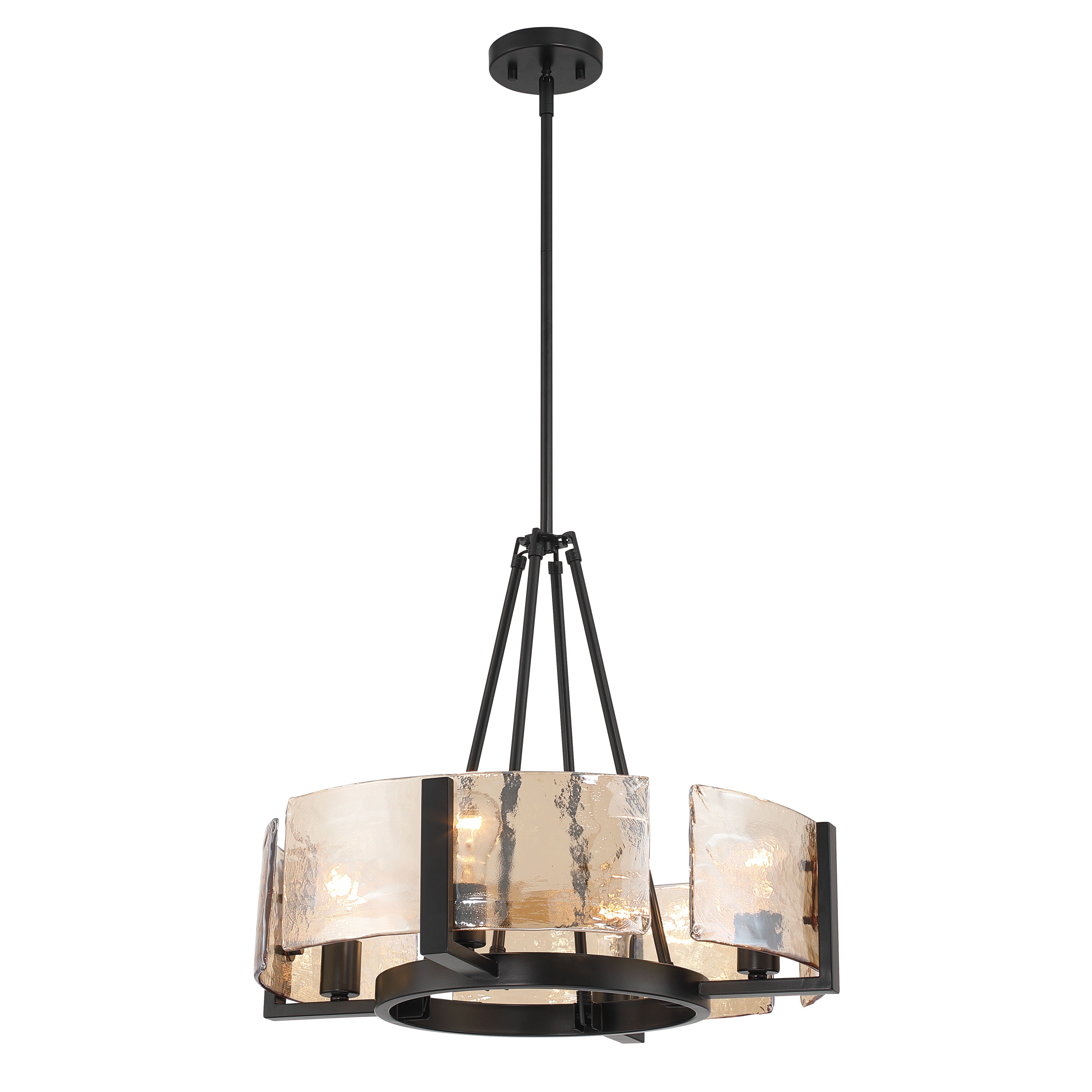 Yep by Golden Lighting Aenon 4-Light Chandelier in Matte Black with Amber Water Glass
