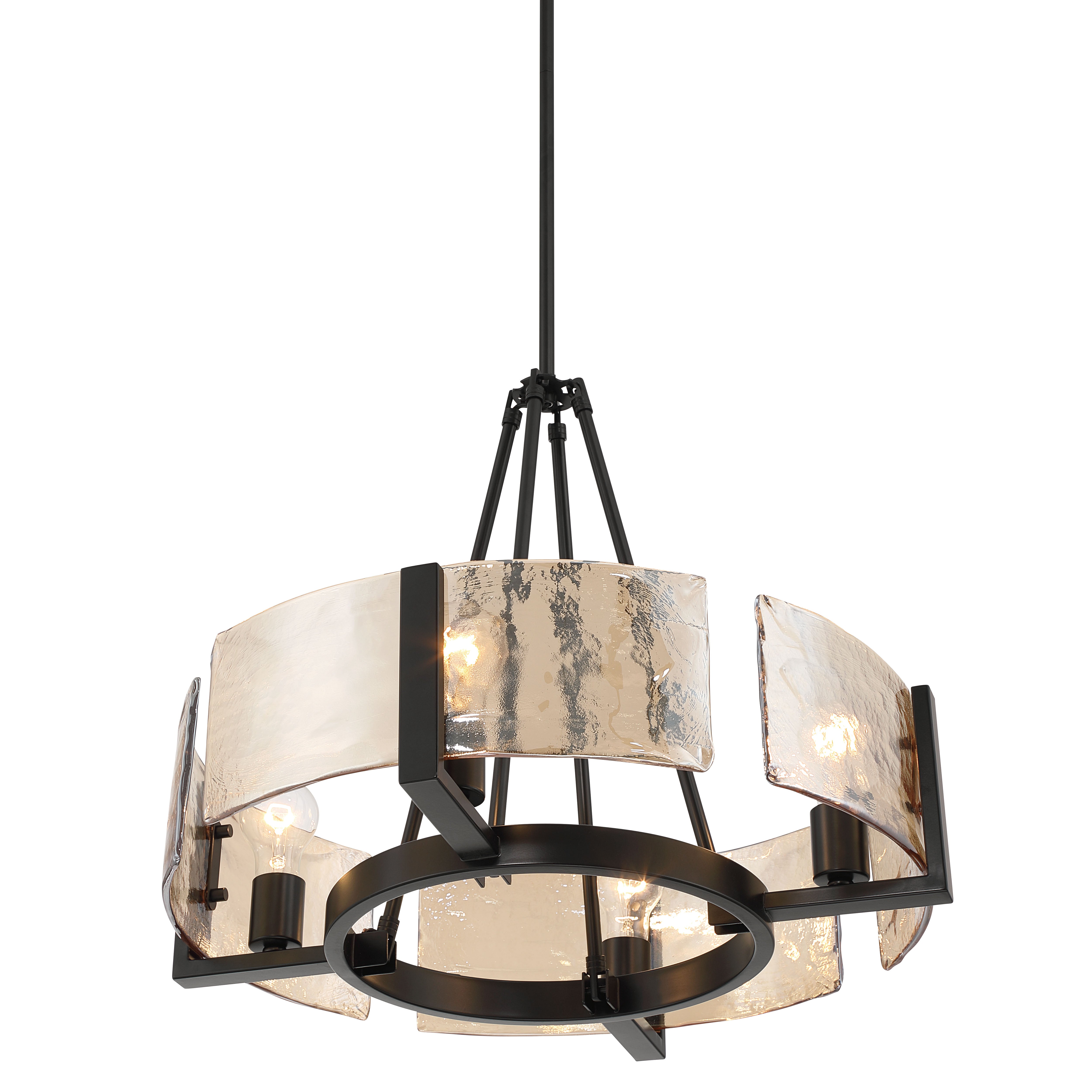 Yep by Golden Lighting Aenon 4-Light Chandelier in Matte Black with Amber Water Glass