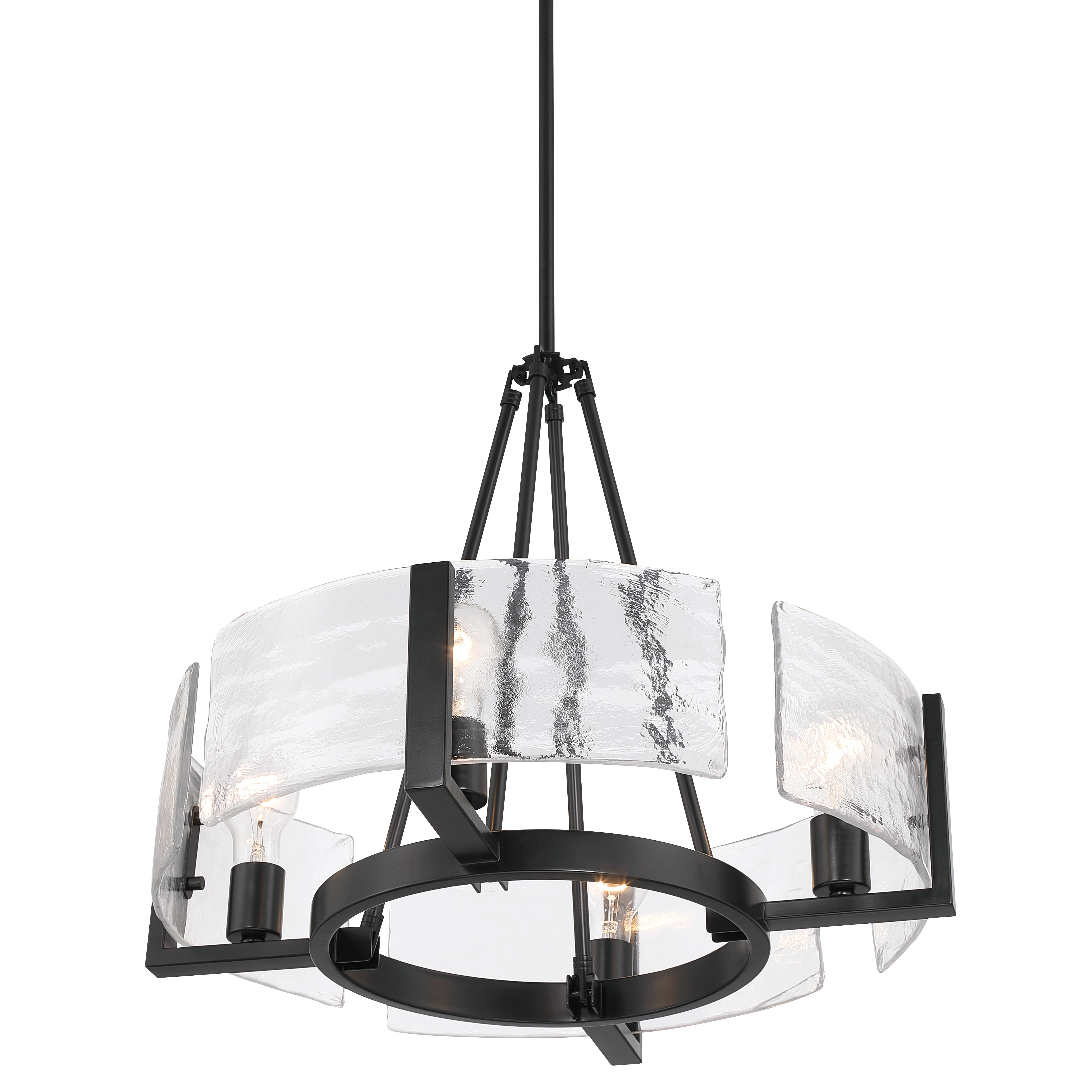 Yep by Golden Lighting Aenon 4-Light Chandelier in Matte Black with Hammered Water Glass