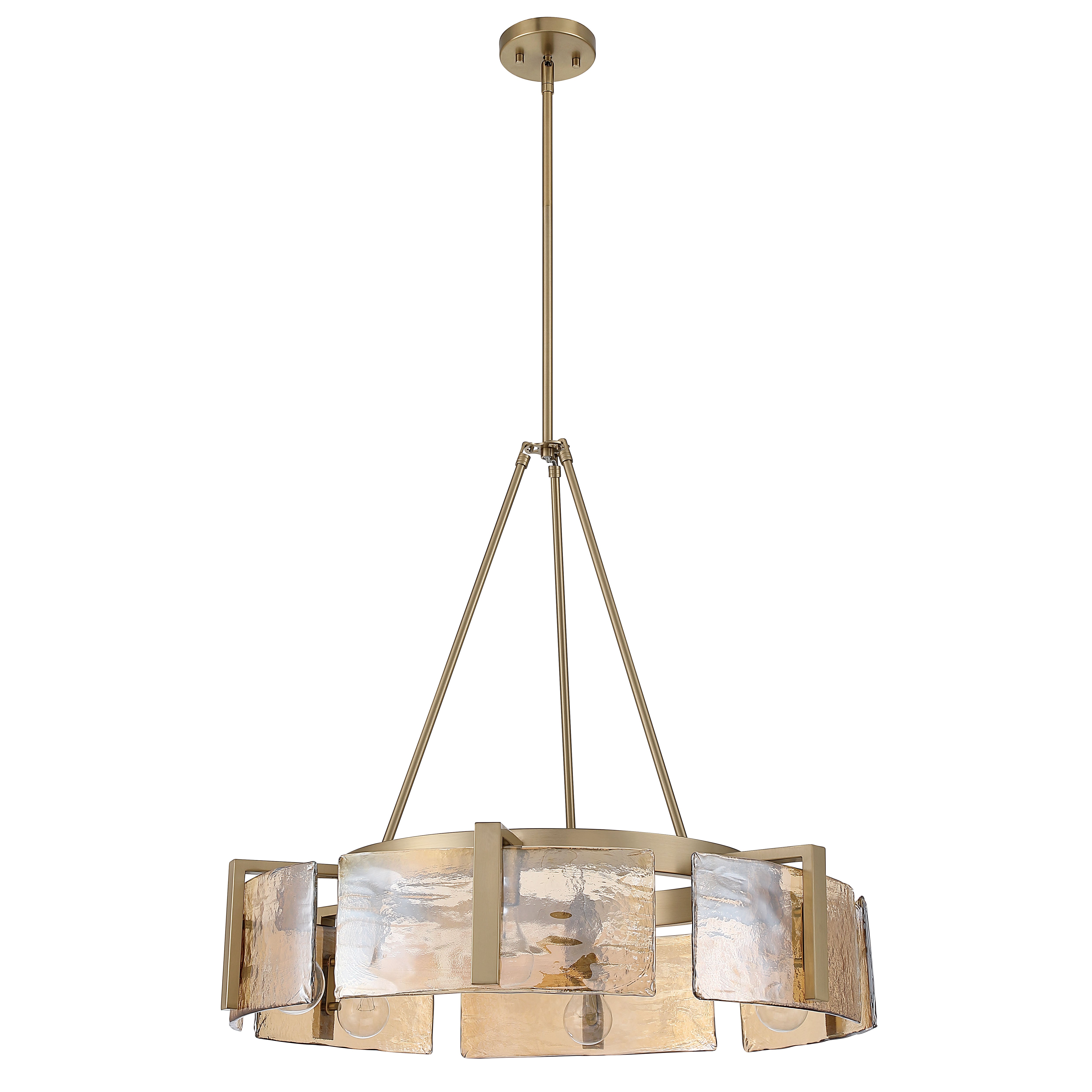 Aenon 6-light Chandelier in Brushed Champagne Brass with Amber Water Glass - - Golden Lighting