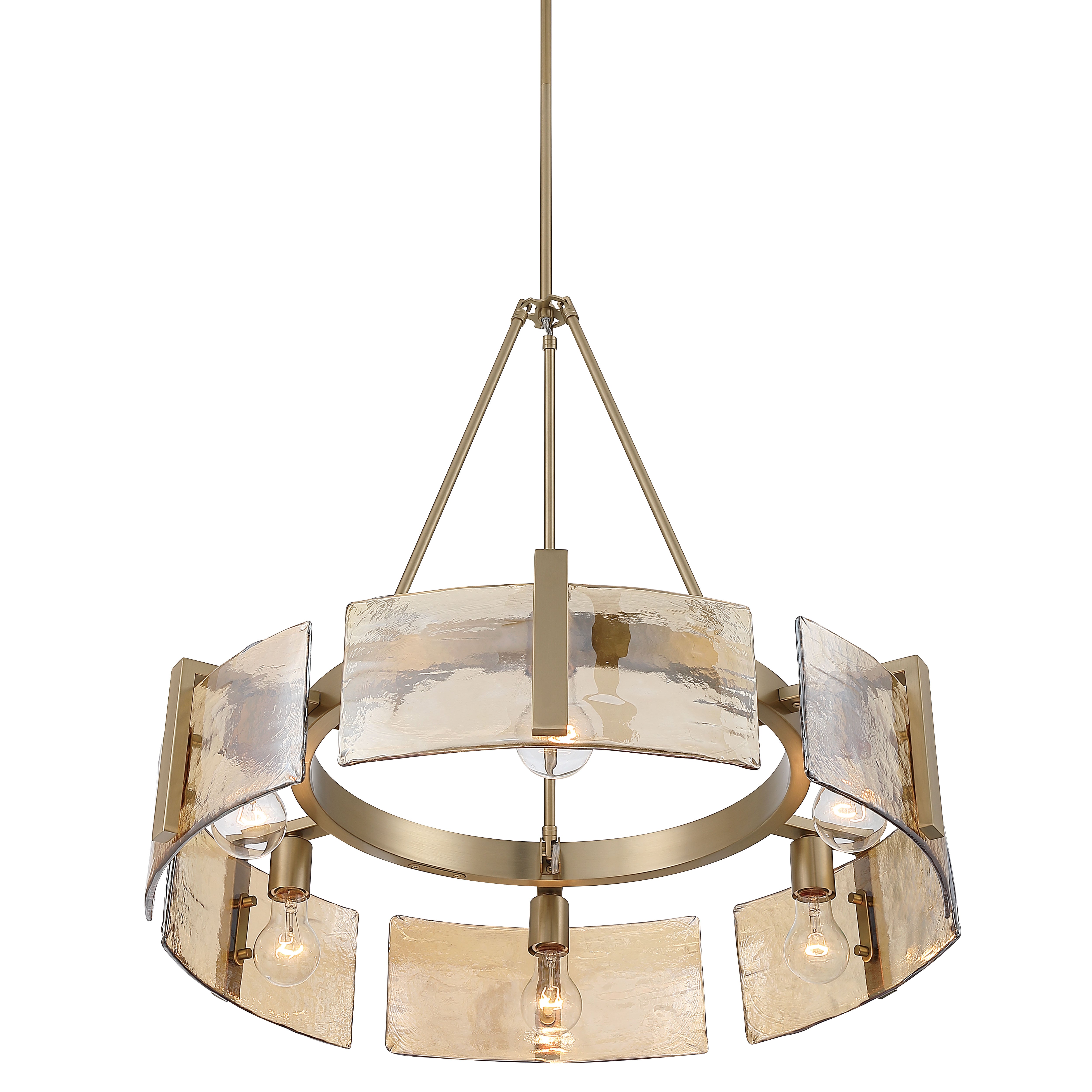 Aenon 6-light Chandelier in Brushed Champagne Brass with Amber Water Glass - - Golden Lighting