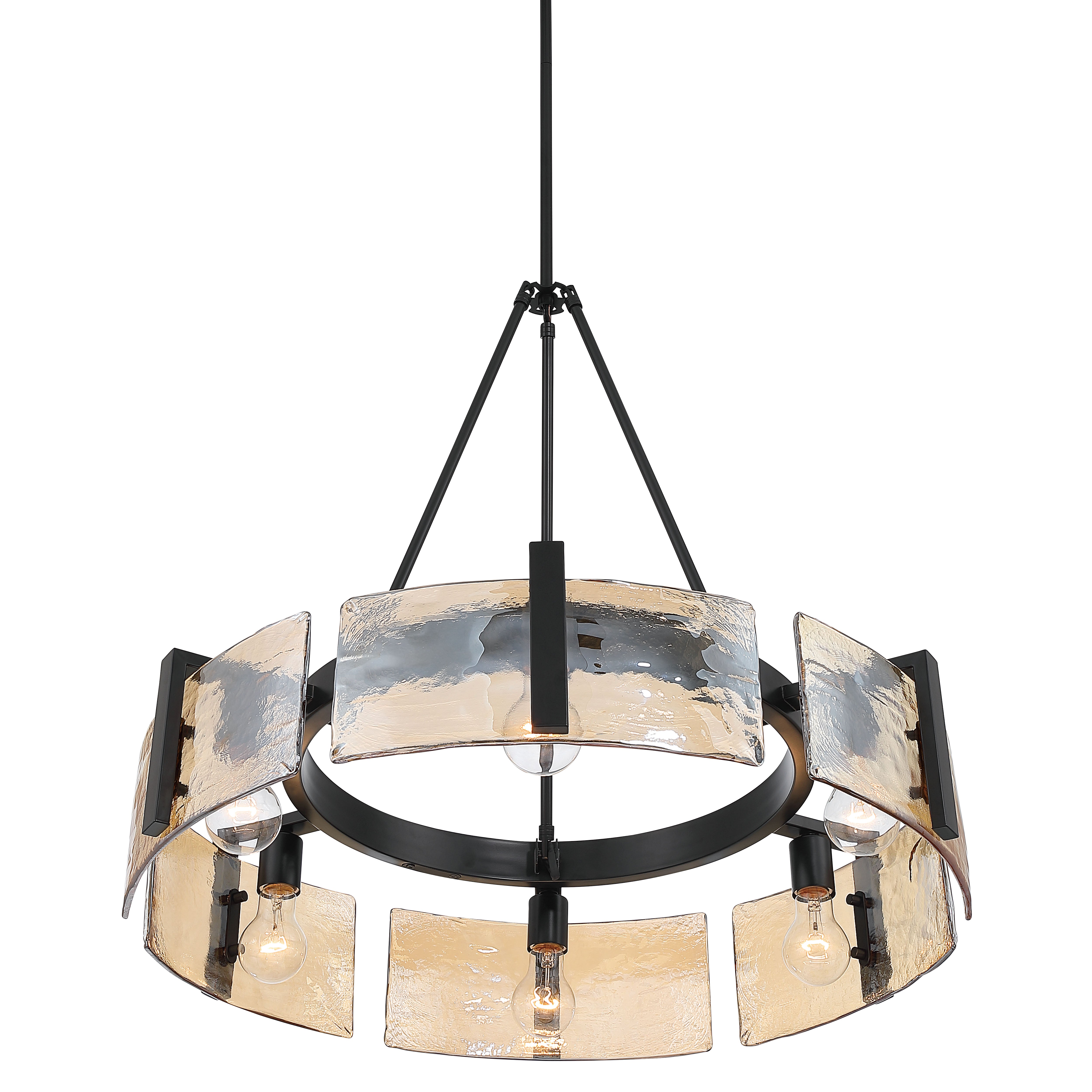 Aenon 6-light Chandelier in Matte Black with Amber Water Glass - - Golden Lighting
