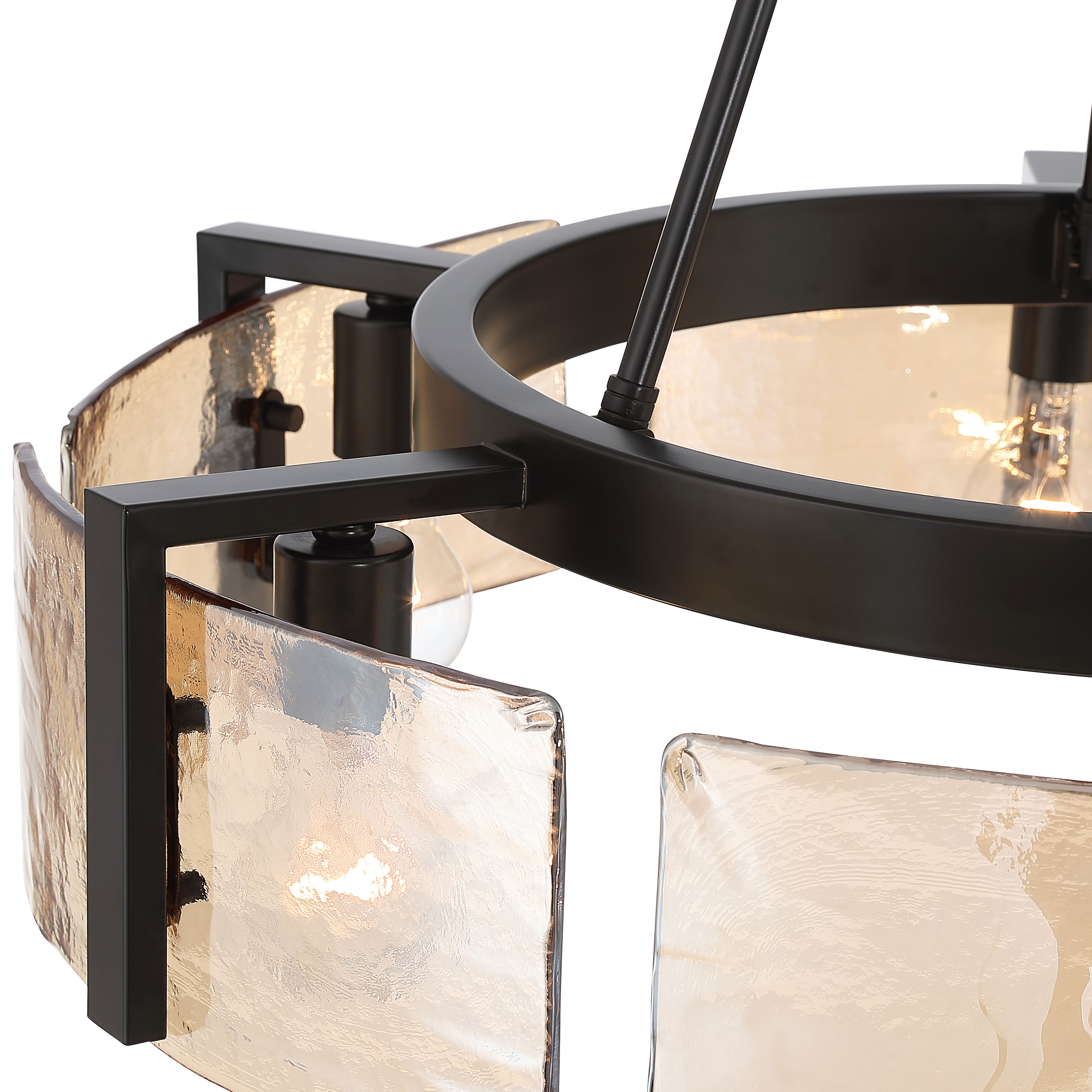 Aenon 6-light Chandelier in Matte Black with Amber Water Glass - - Golden Lighting