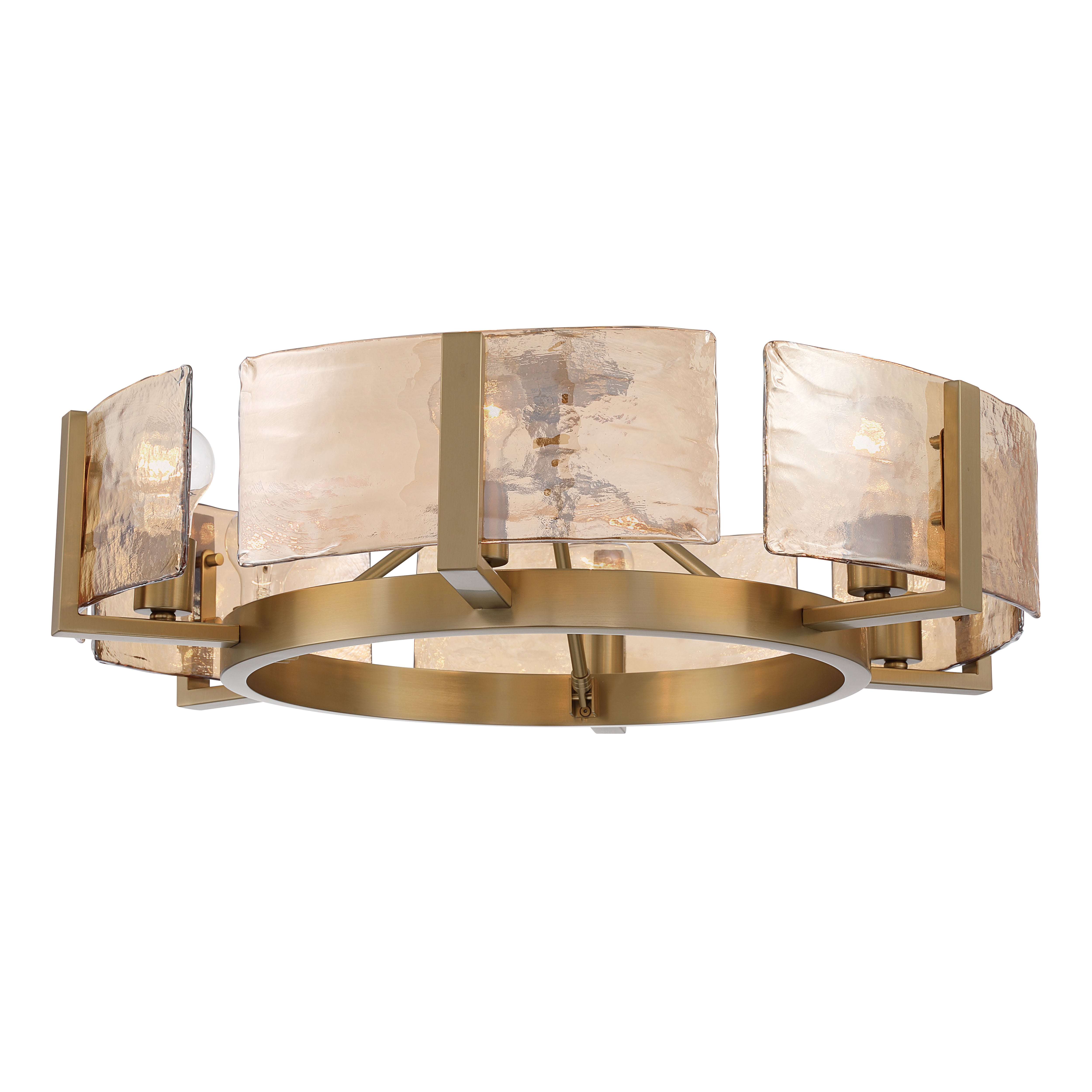 Aenon 6-light Semi-Flush Mount in Brushed Champagne Brass with Amber Water Glass - - Golden Lighting