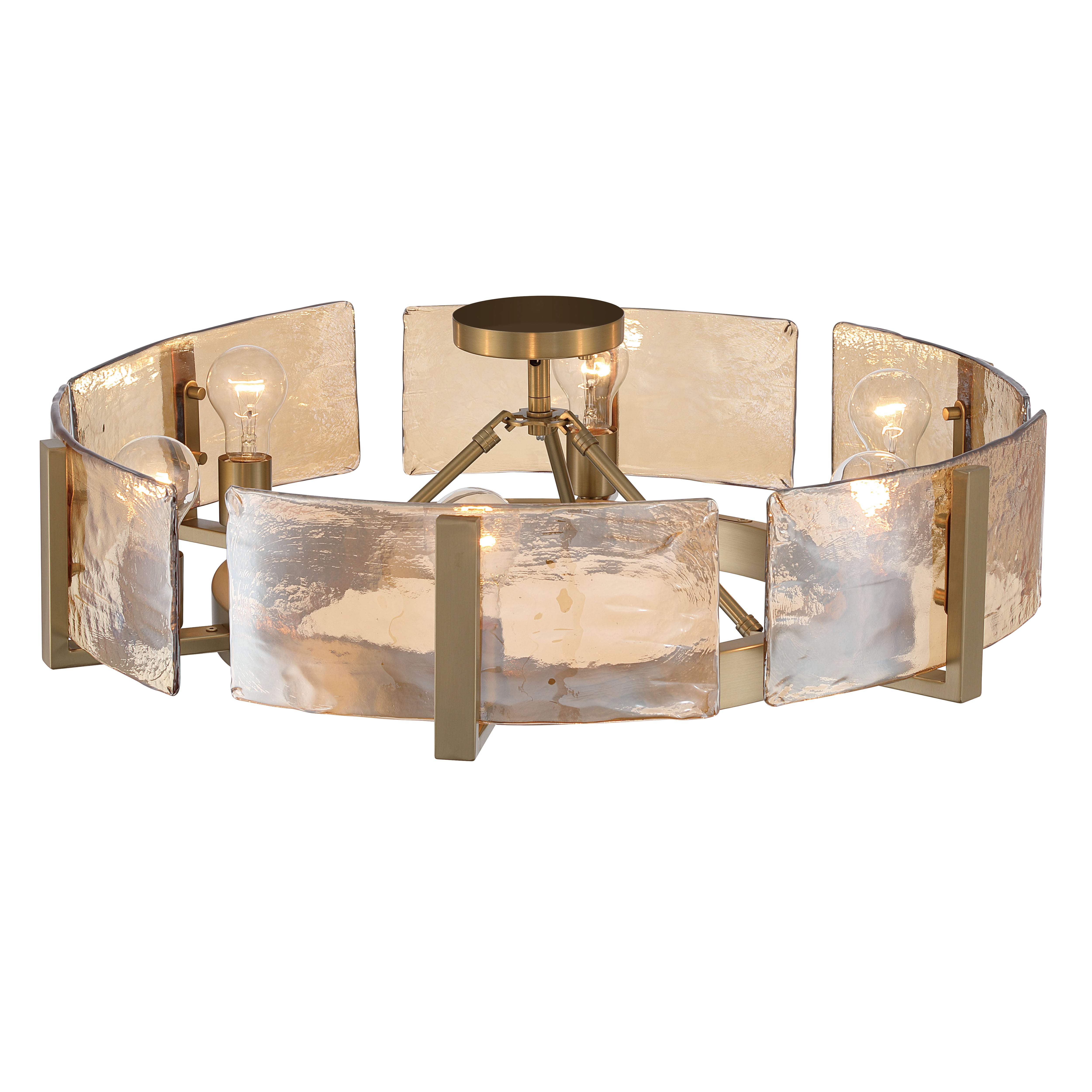 Aenon 6-light Semi-Flush Mount in Brushed Champagne Brass with Amber Water Glass - - Golden Lighting