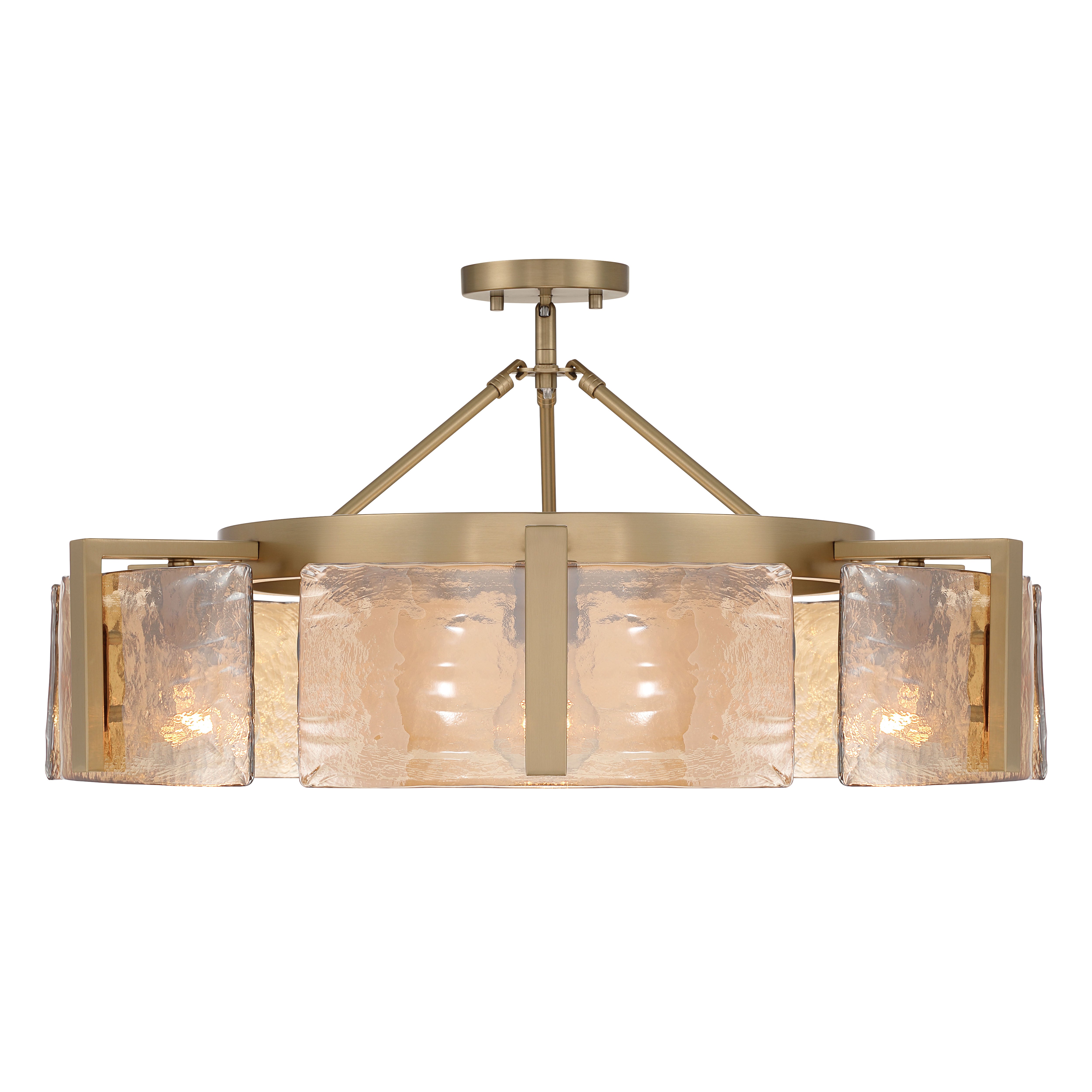Aenon 6-light Semi-Flush Mount in Brushed Champagne Brass with Amber Water Glass - - Golden Lighting
