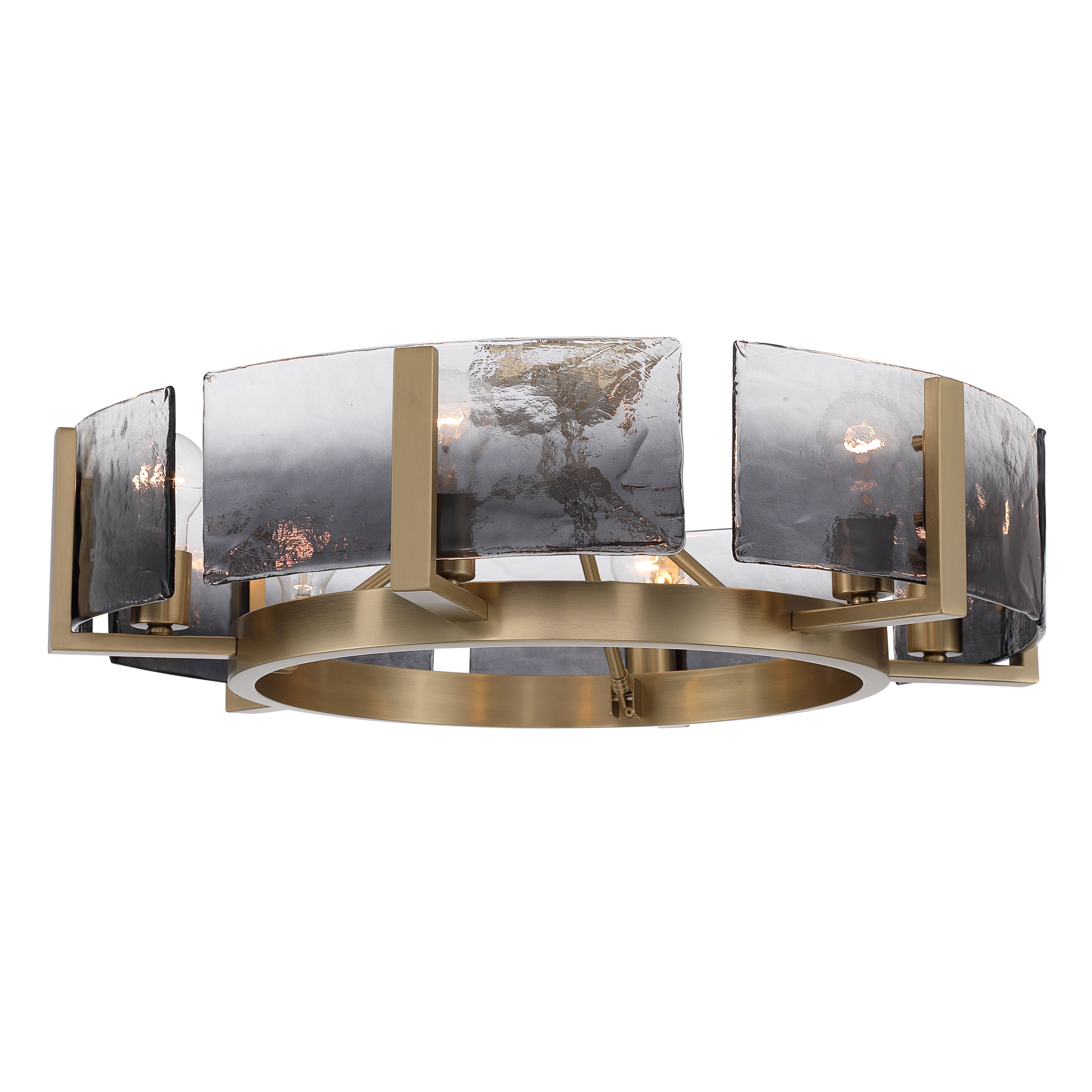 Aenon 6-light Semi-Flush Mount in Brushed Champagne Brass with Smokey Water Glass - - Golden Lighting