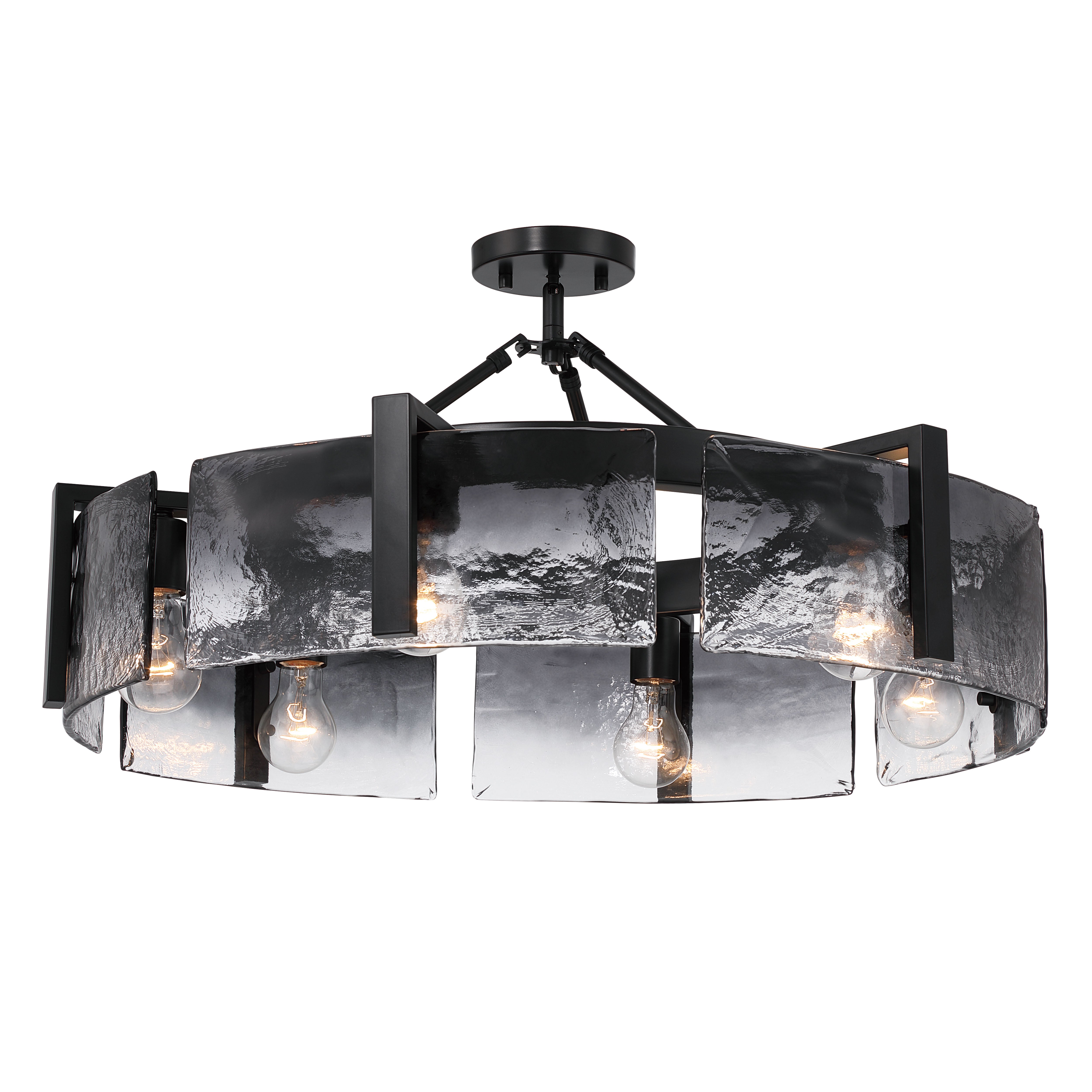 Aenon 6-light Semi-Flush Mount in Matte Black with Smokey Water Glass - - Golden Lighting