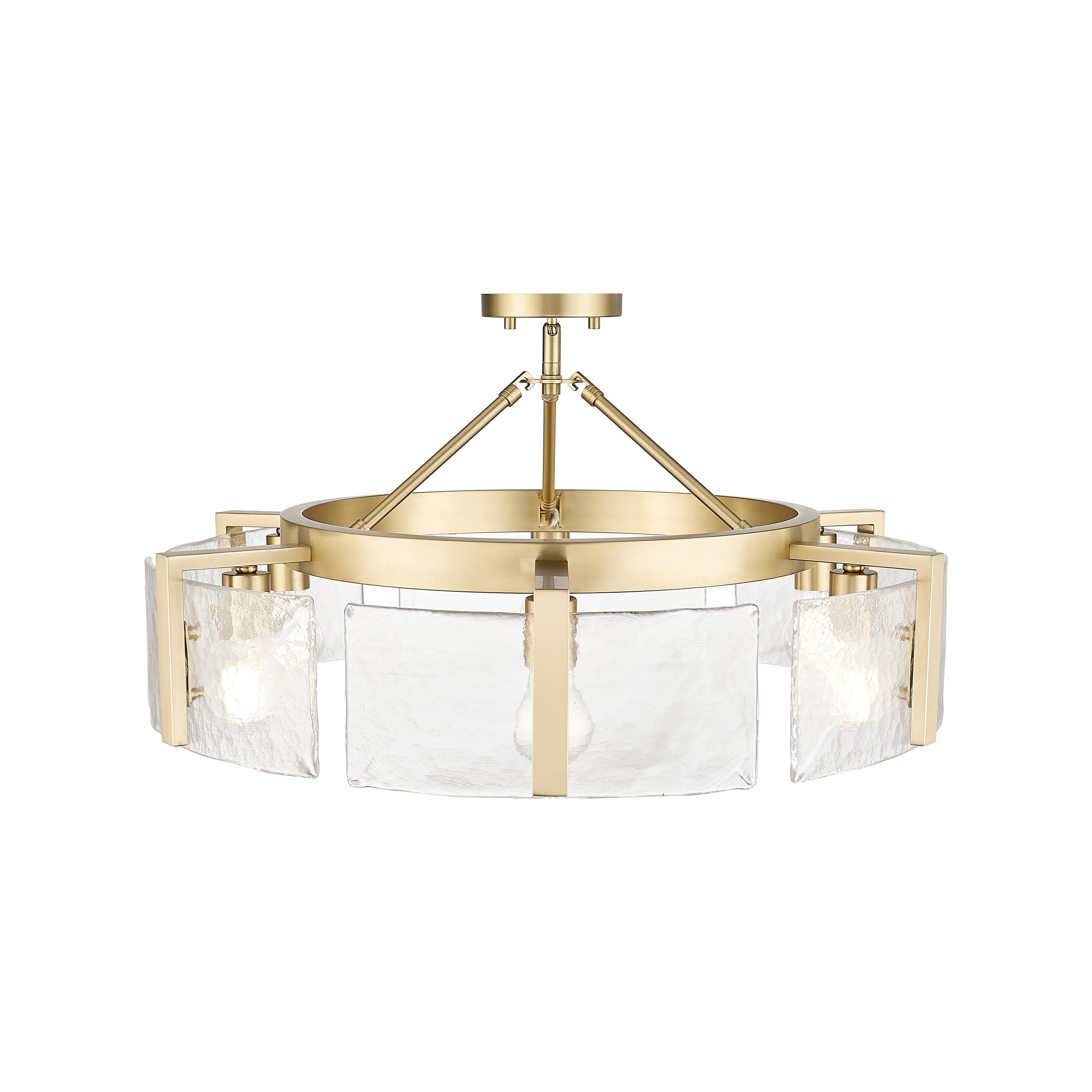 Aenon 6-Light Semi-Flush in Brushed Champagne Bronze with Hammered Water Glass Shade - - Golden Lighting