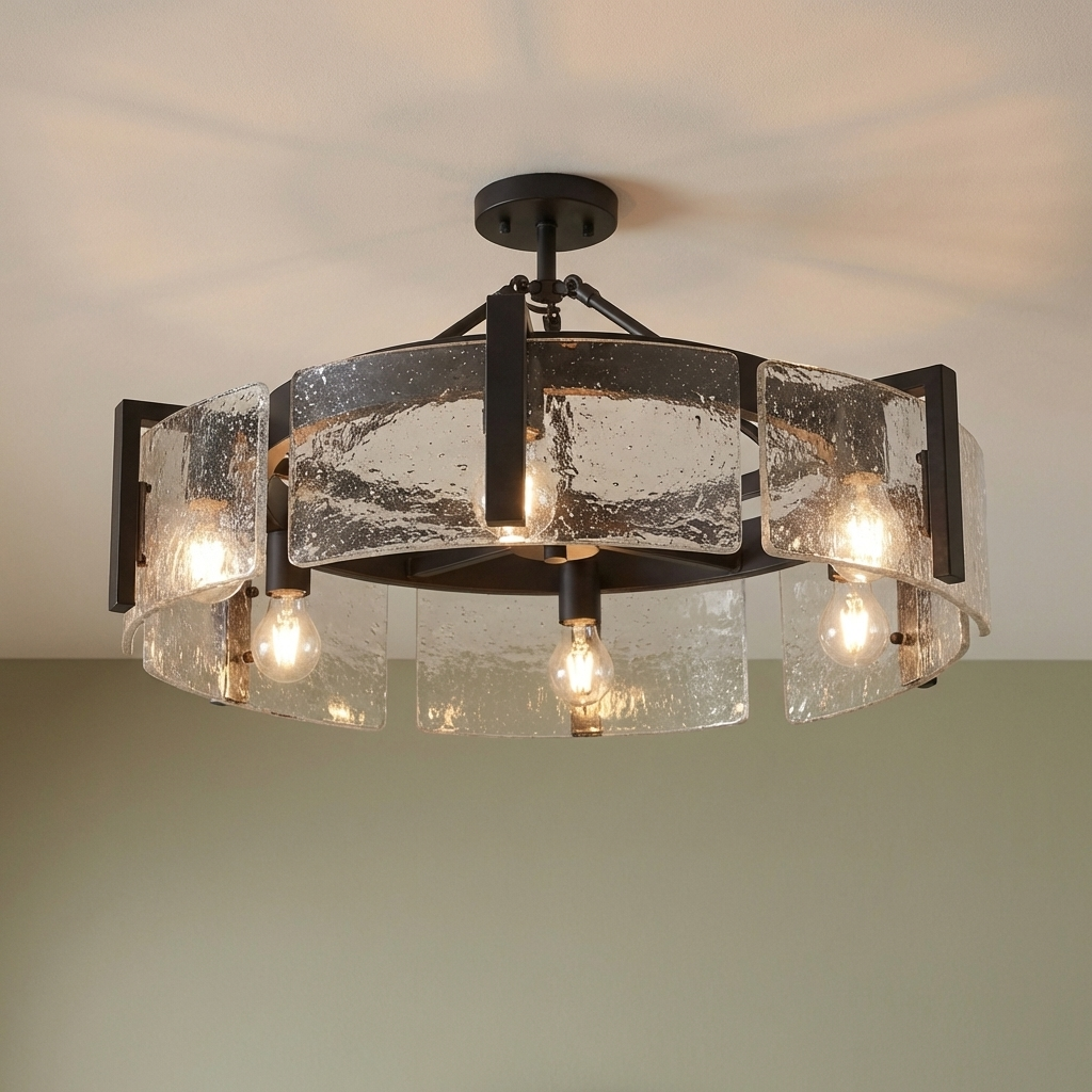 Aenon 6-light Semi-Flush Mount in Matte Black, alternate view - Golden Lighting