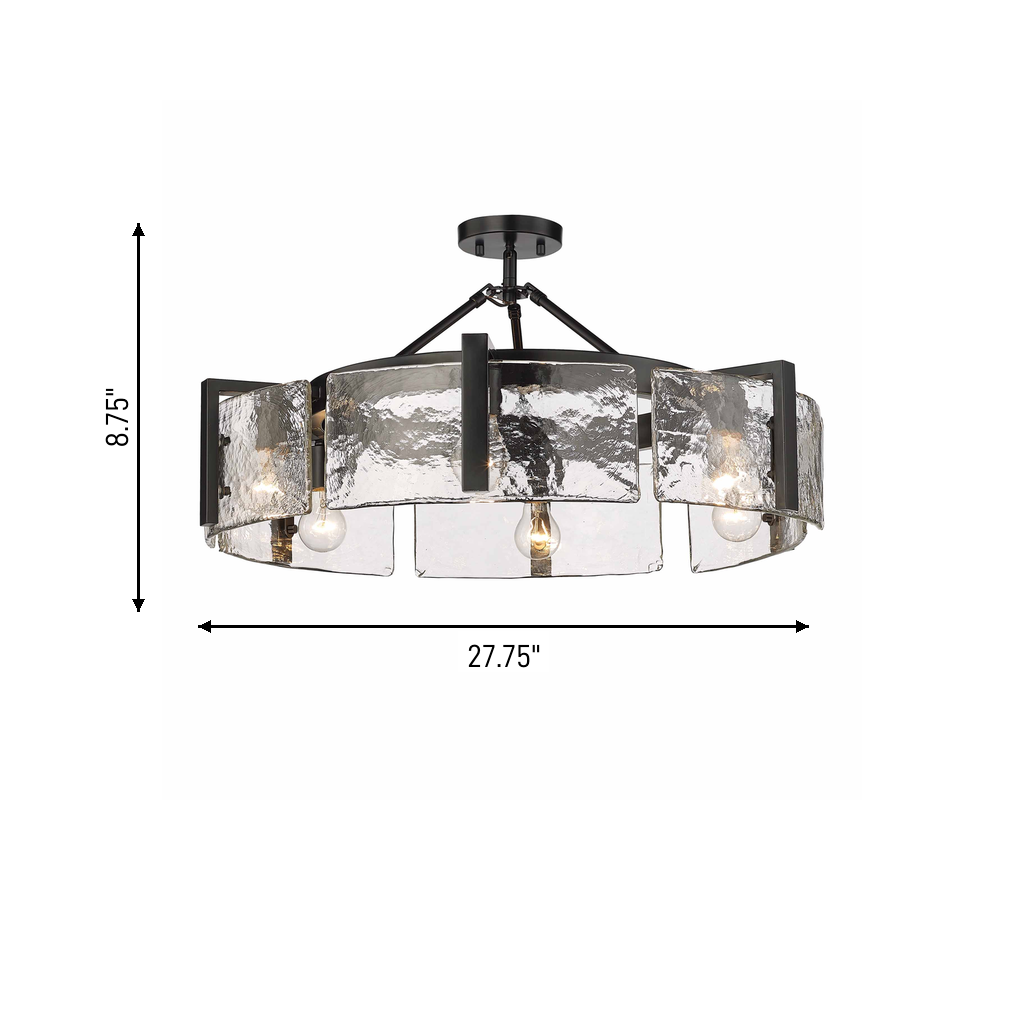 Aenon 6-light Semi-Flush Mount in Matte Black, dimensions diagram - Golden Lighting