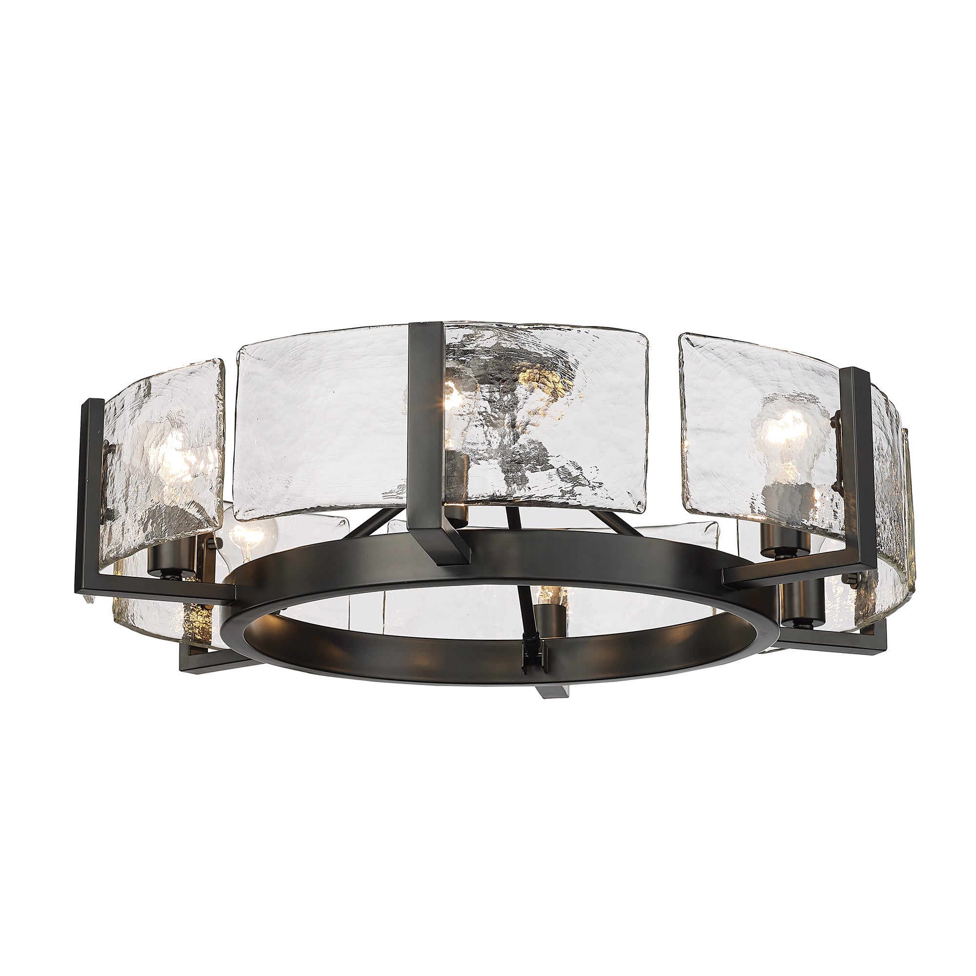 Aenon 6-Light Semi-Flush in Matte Black with Hammered Water Glass Shade - Default Title - Golden Lighting