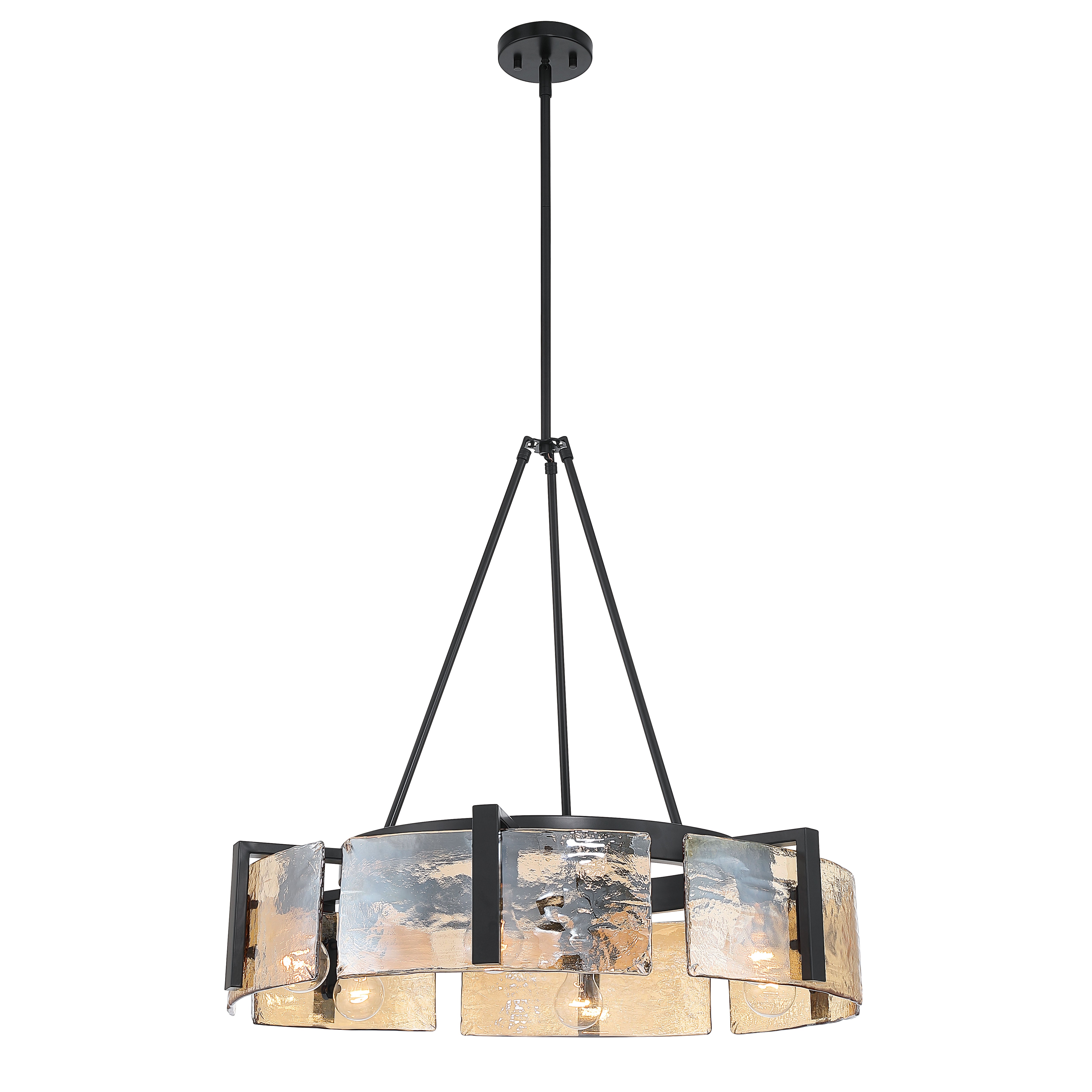 Yep by Golden Lighting Aenon 6-light Chandelier in Matte Black with Amber Water Glass - - Golden Lighting