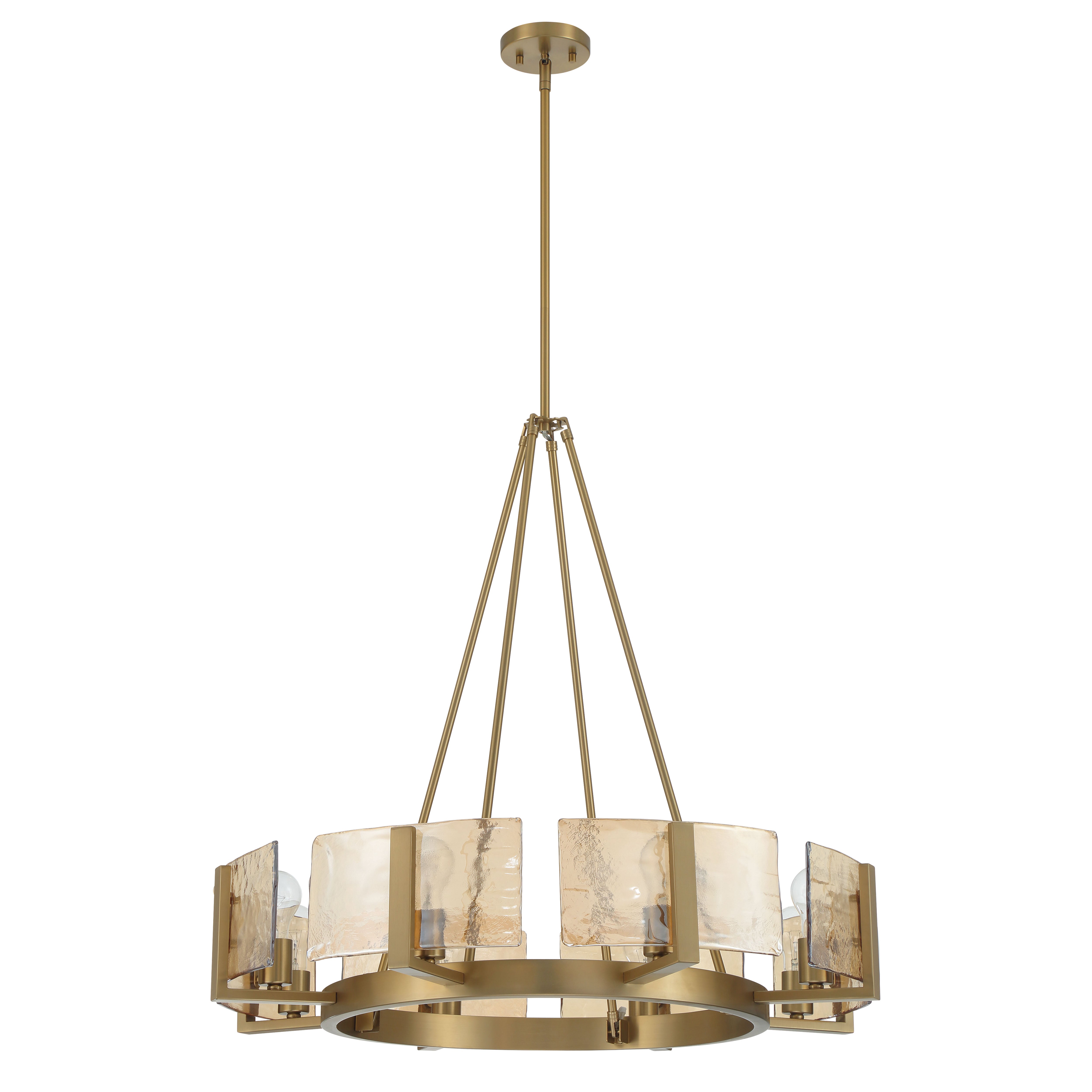 Aenon 8-Light Chandelier in Brushed Champagne Brass with Amber Water Glass - - Golden Lighting