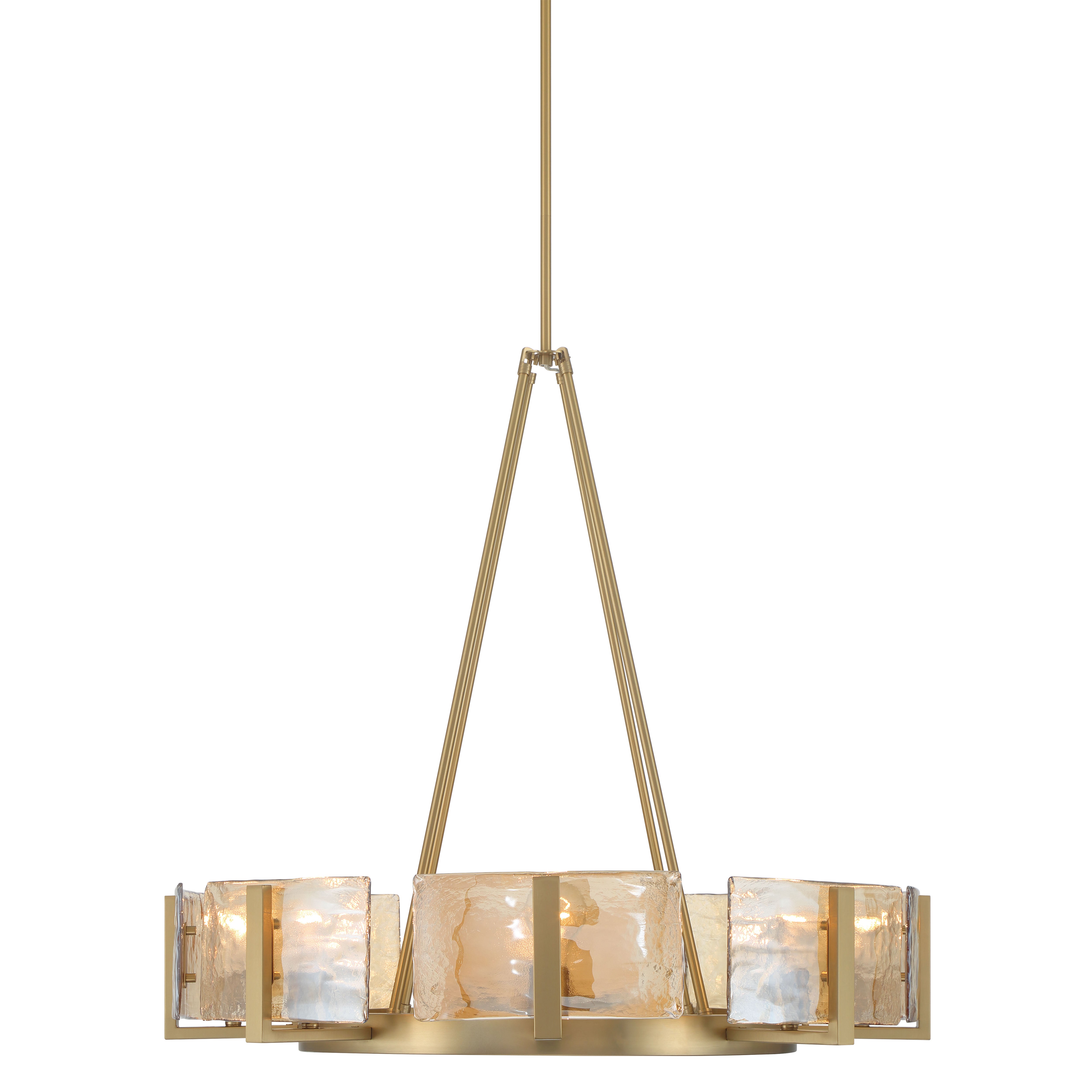 Aenon 8-Light Chandelier in Brushed Champagne Brass with Amber Water Glass - - Golden Lighting