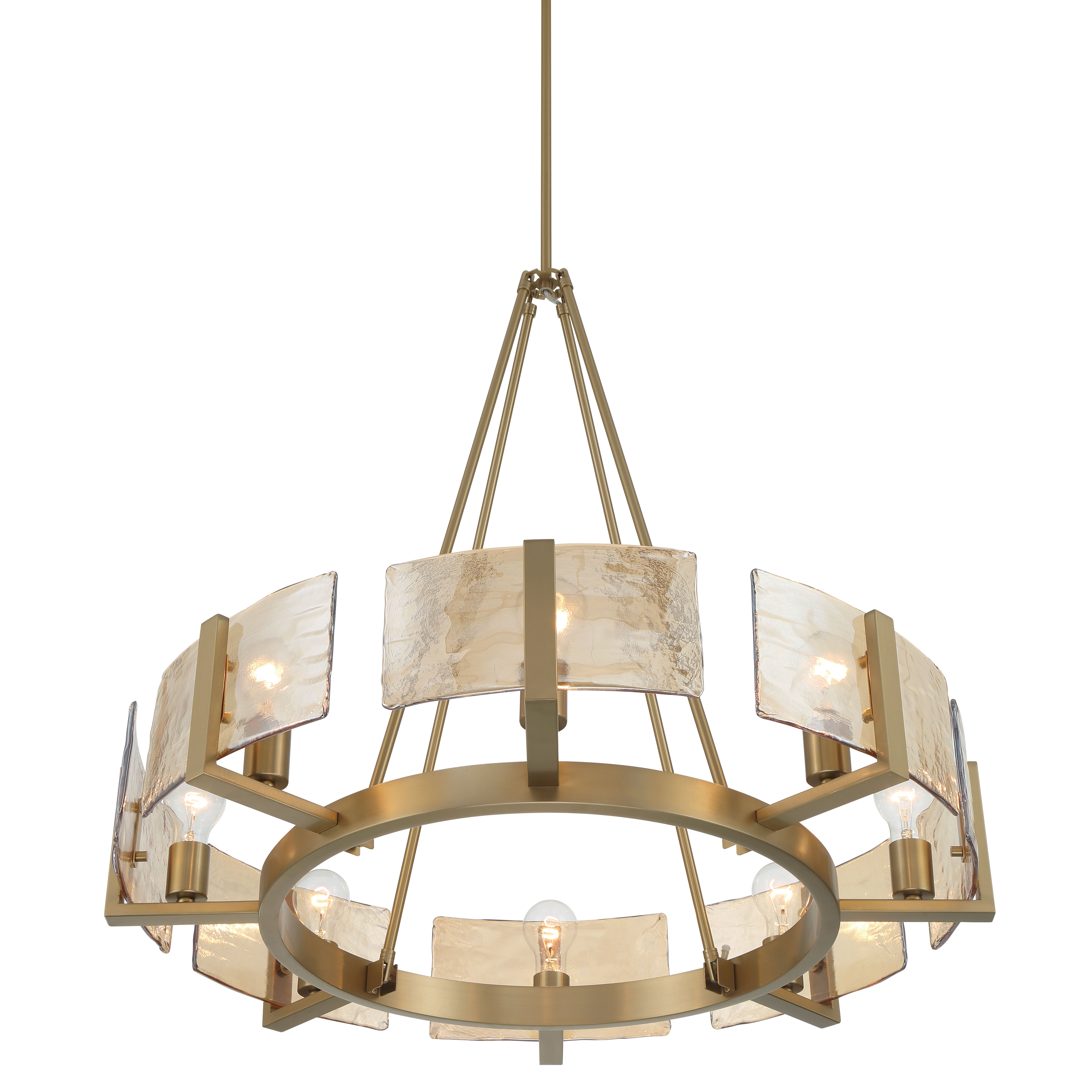 Aenon 8-Light Chandelier in Brushed Champagne Brass with Amber Water Glass - - Golden Lighting