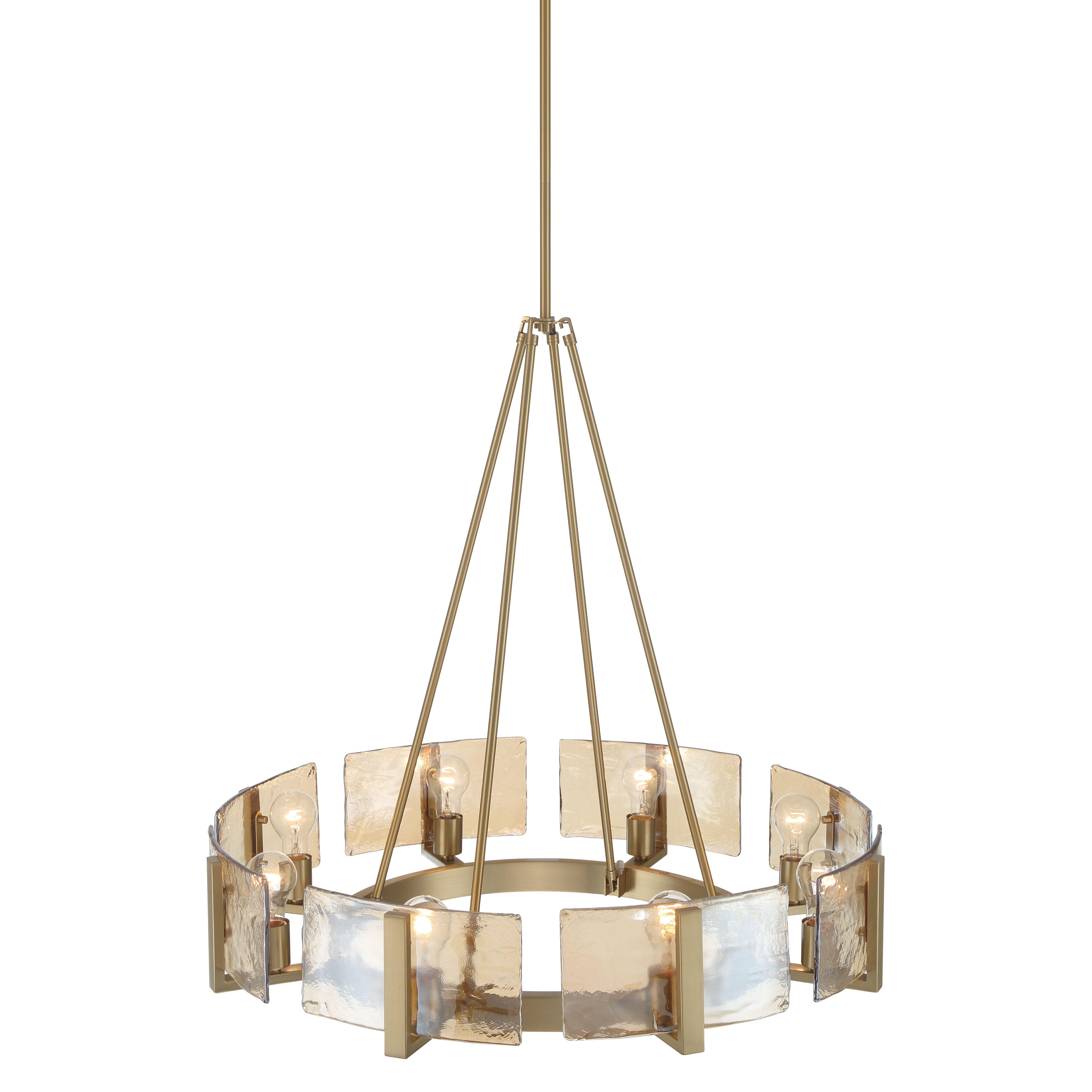 Aenon 8-Light Chandelier in Brushed Champagne Brass with Amber Water Glass - - Golden Lighting