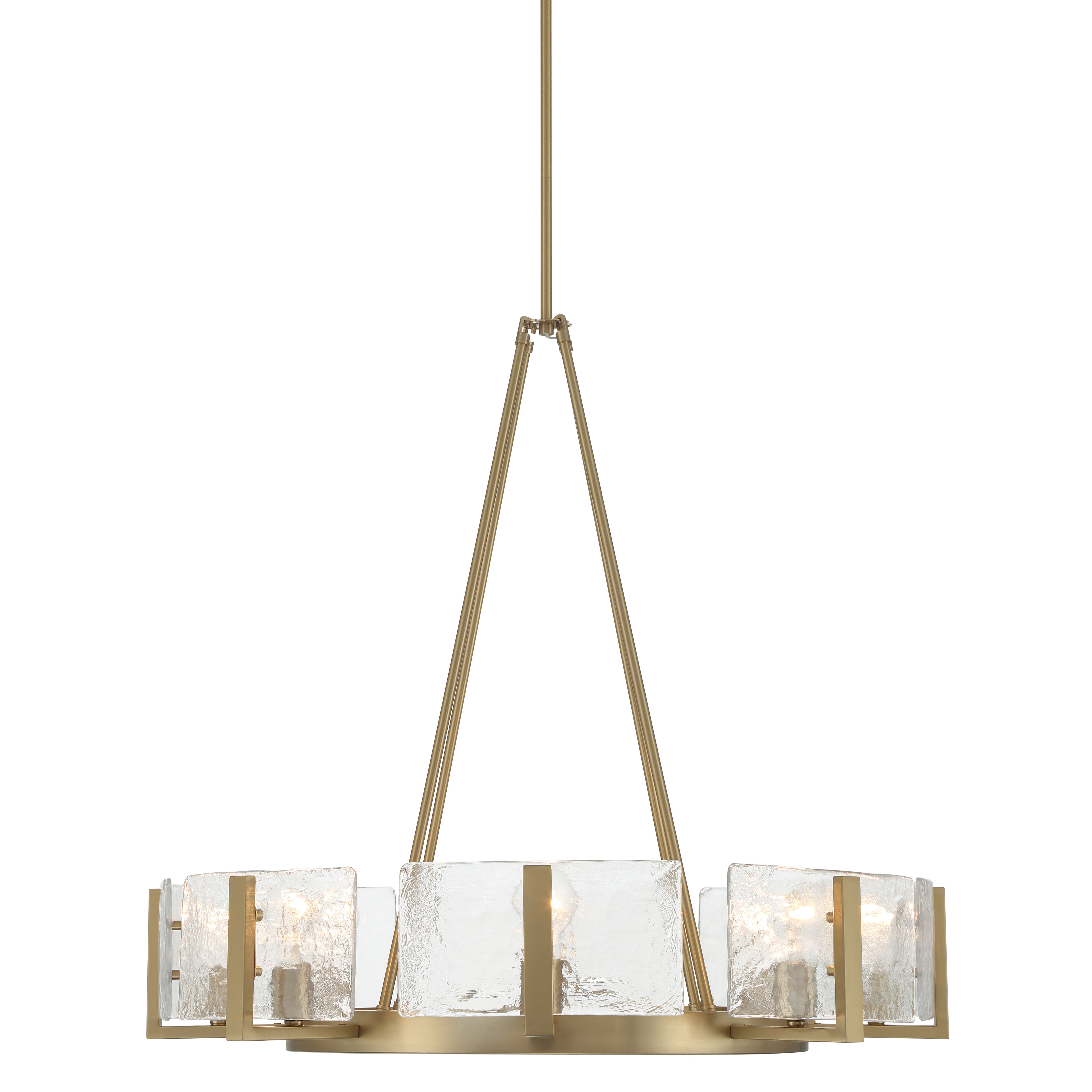 Aenon 8-Light Chandelier in Brushed Champagne Brass with Hammered Water Glass - - Golden Lighting