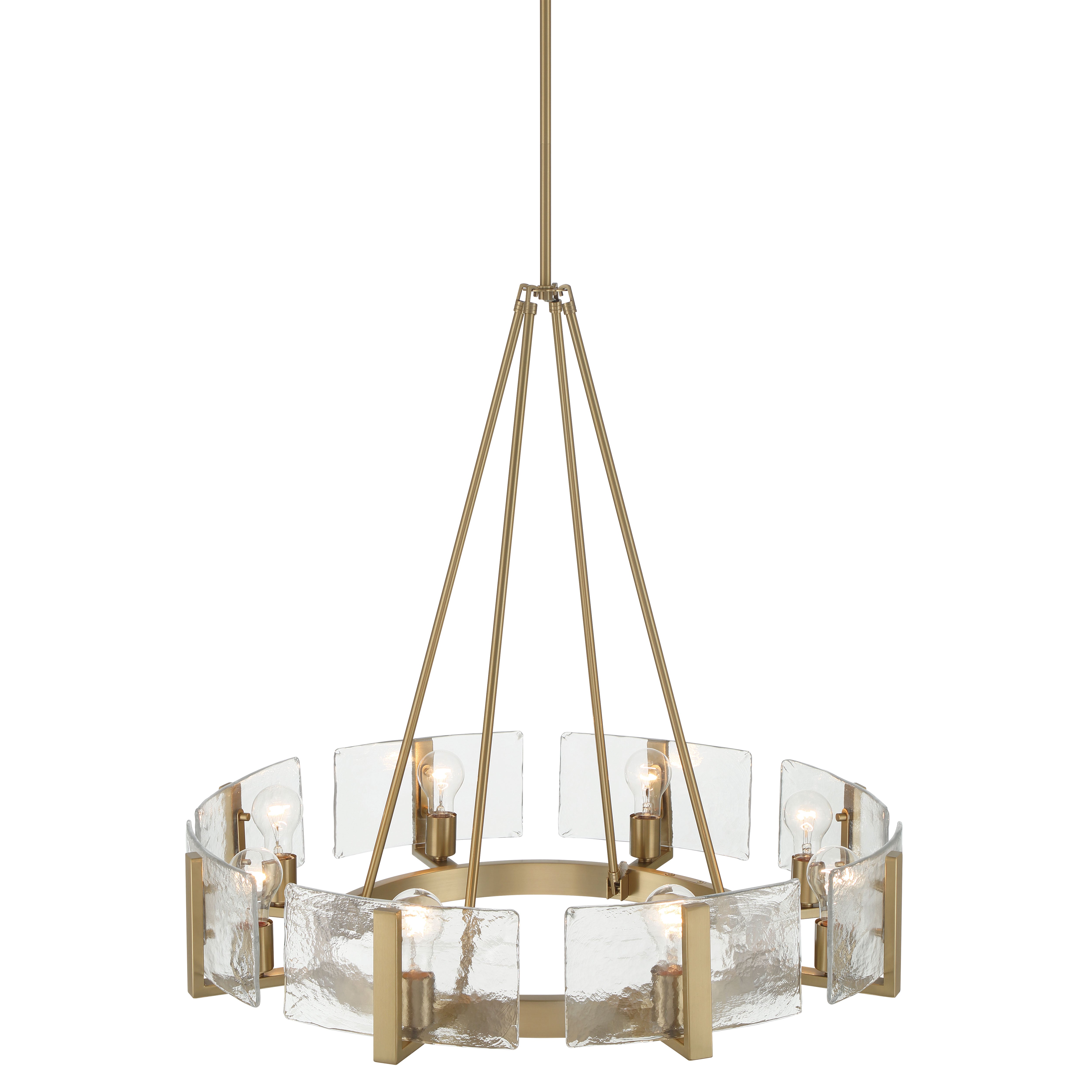 Aenon 8-Light Chandelier in Brushed Champagne Brass with Hammered Water Glass - - Golden Lighting