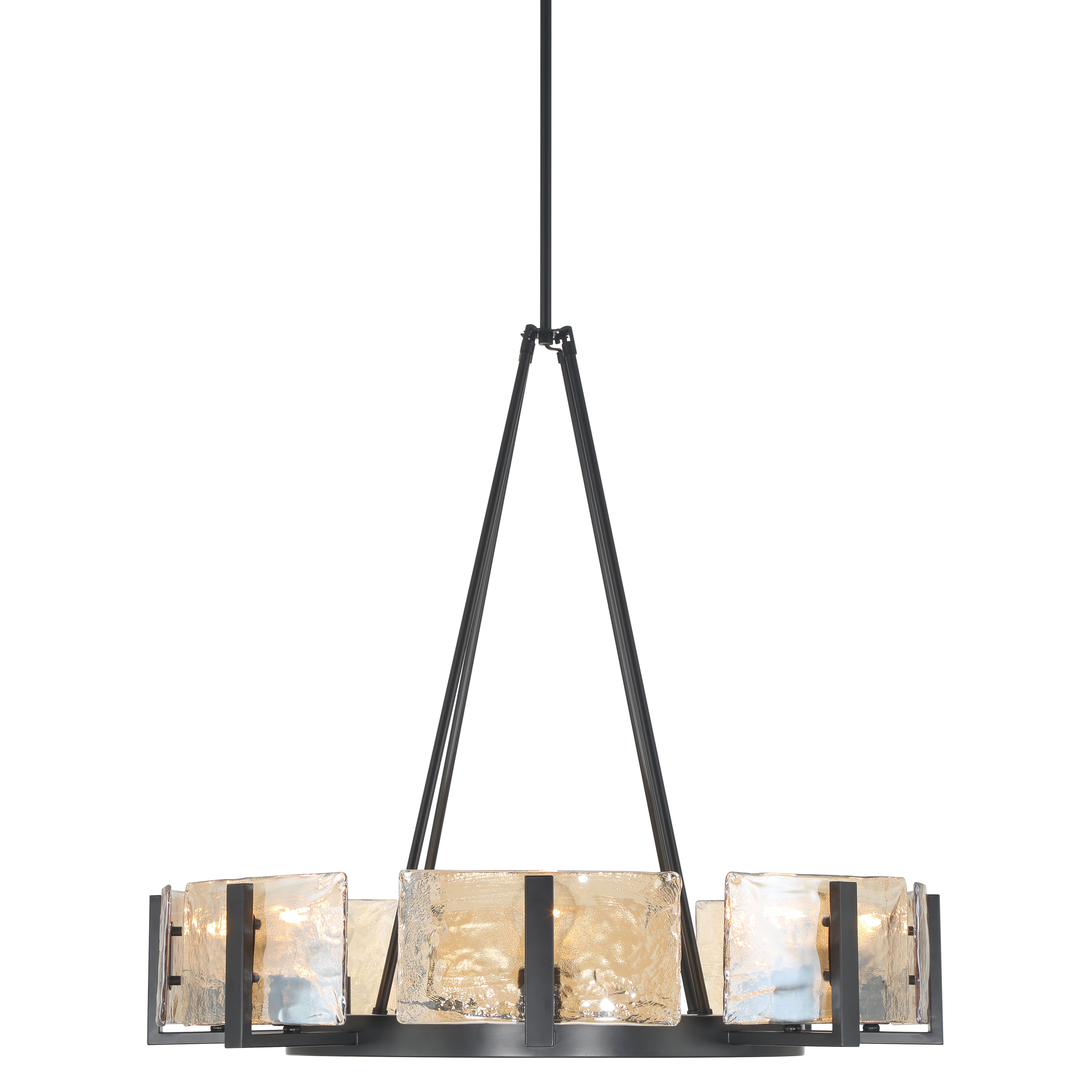 Aenon 8-Light Chandelier in Matte Black with Amber Water Glass - - Golden Lighting