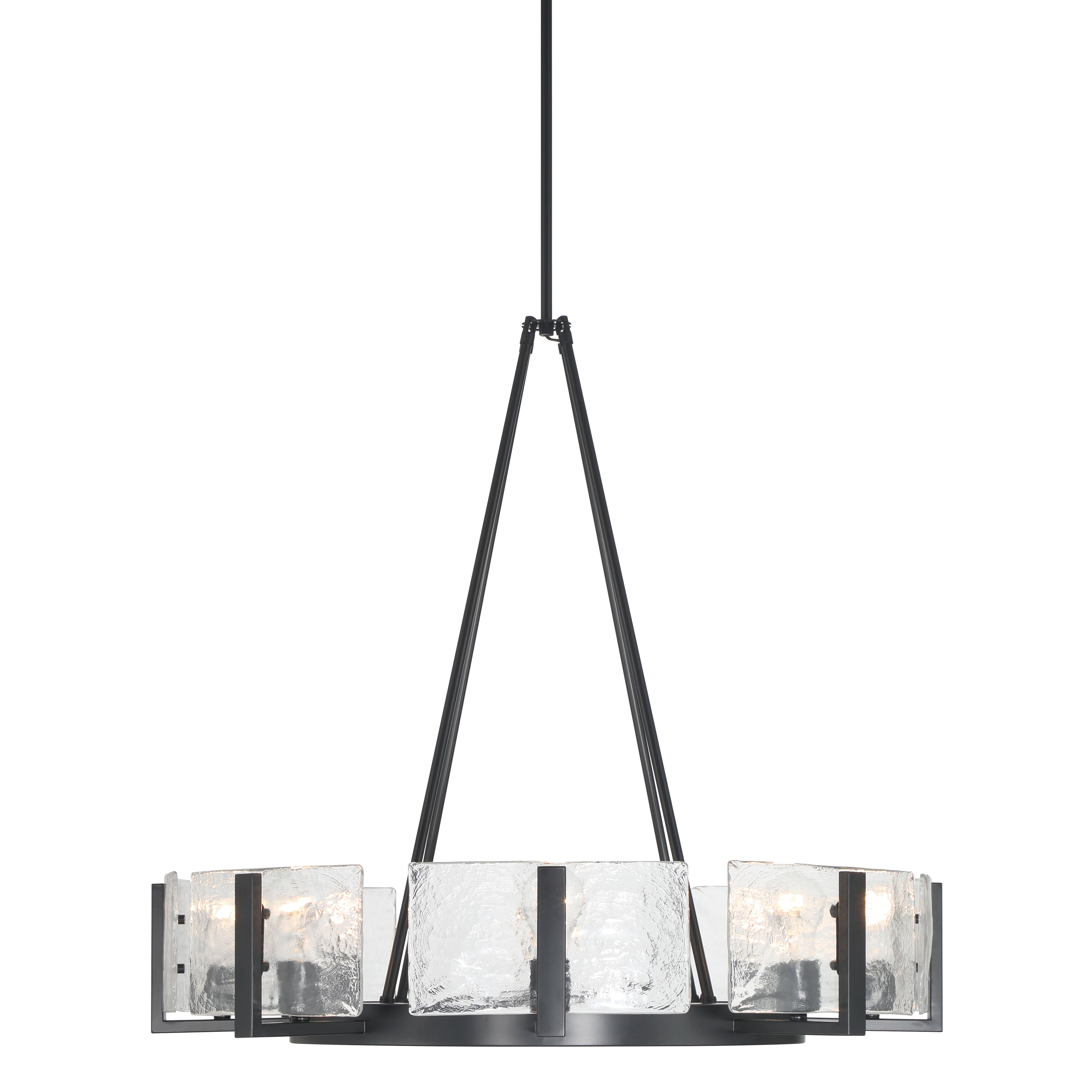 Aenon 8-Light Chandelier in Matte Black with Hammered Water Glass - - Golden Lighting