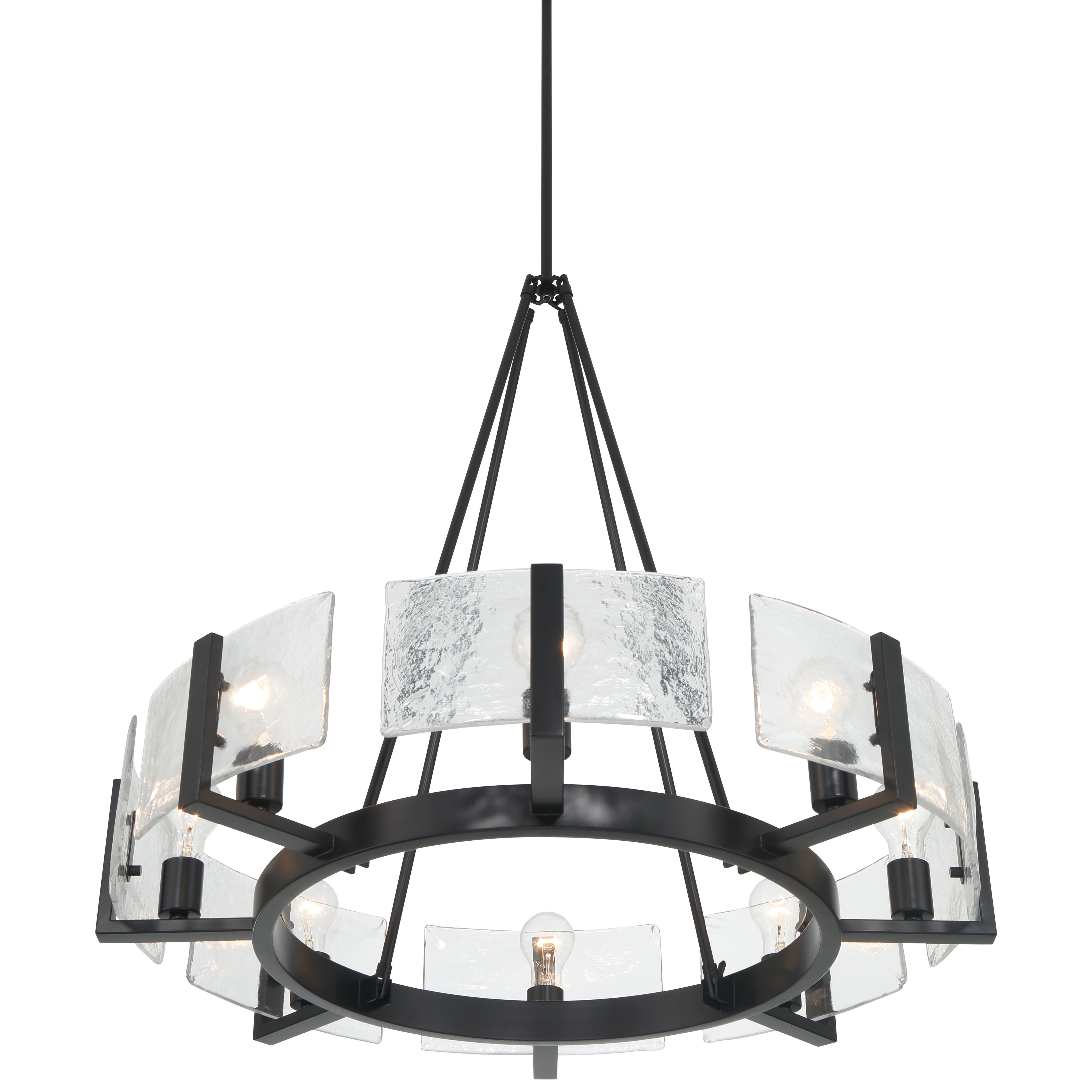 Aenon 8-Light Chandelier in Matte Black with Hammered Water Glass - - Golden Lighting