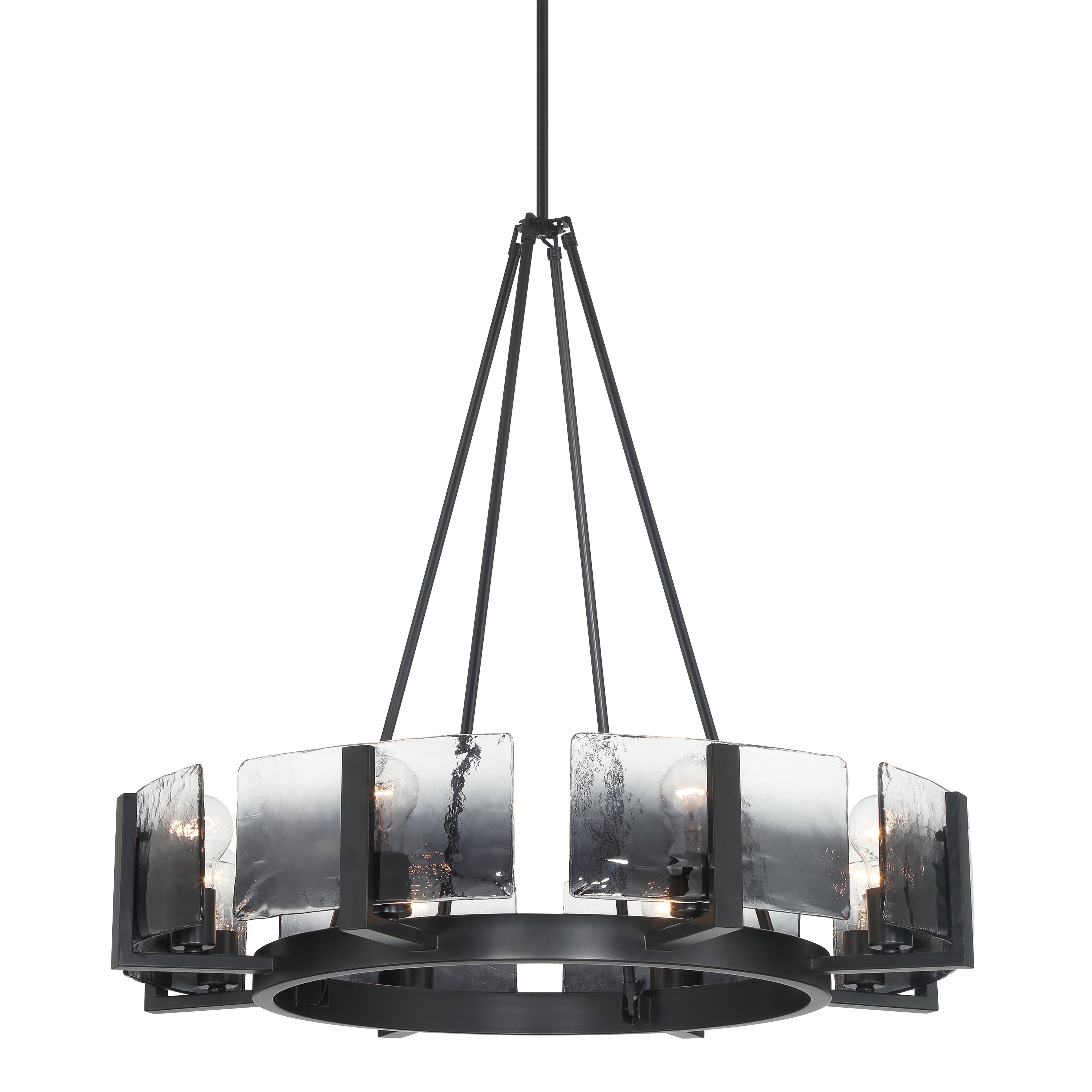 Aenon 8-Light Chandelier in Matte Black with Smokey Water Glass - - Golden Lighting