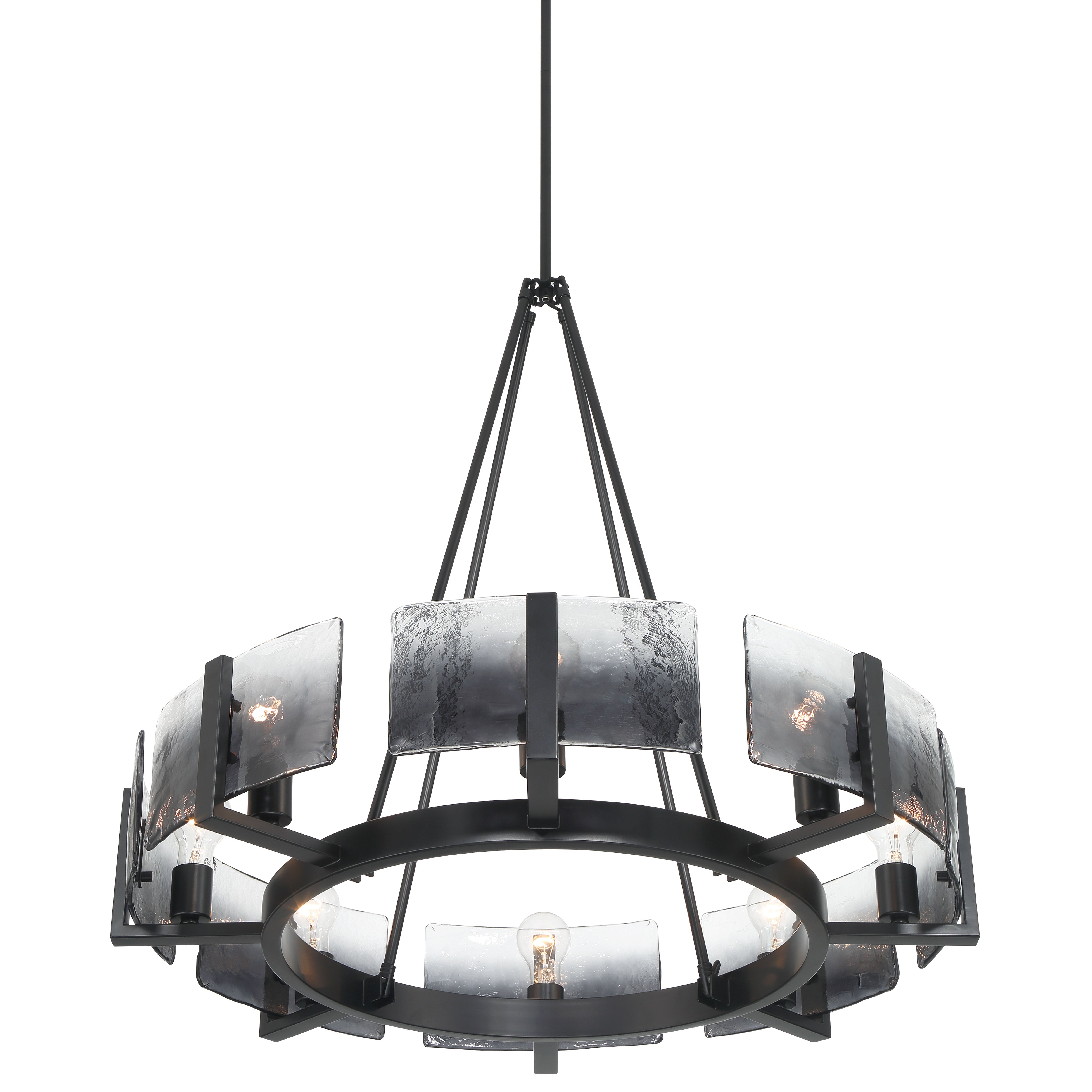 Aenon 8-Light Chandelier in Matte Black with Smokey Water Glass - - Golden Lighting