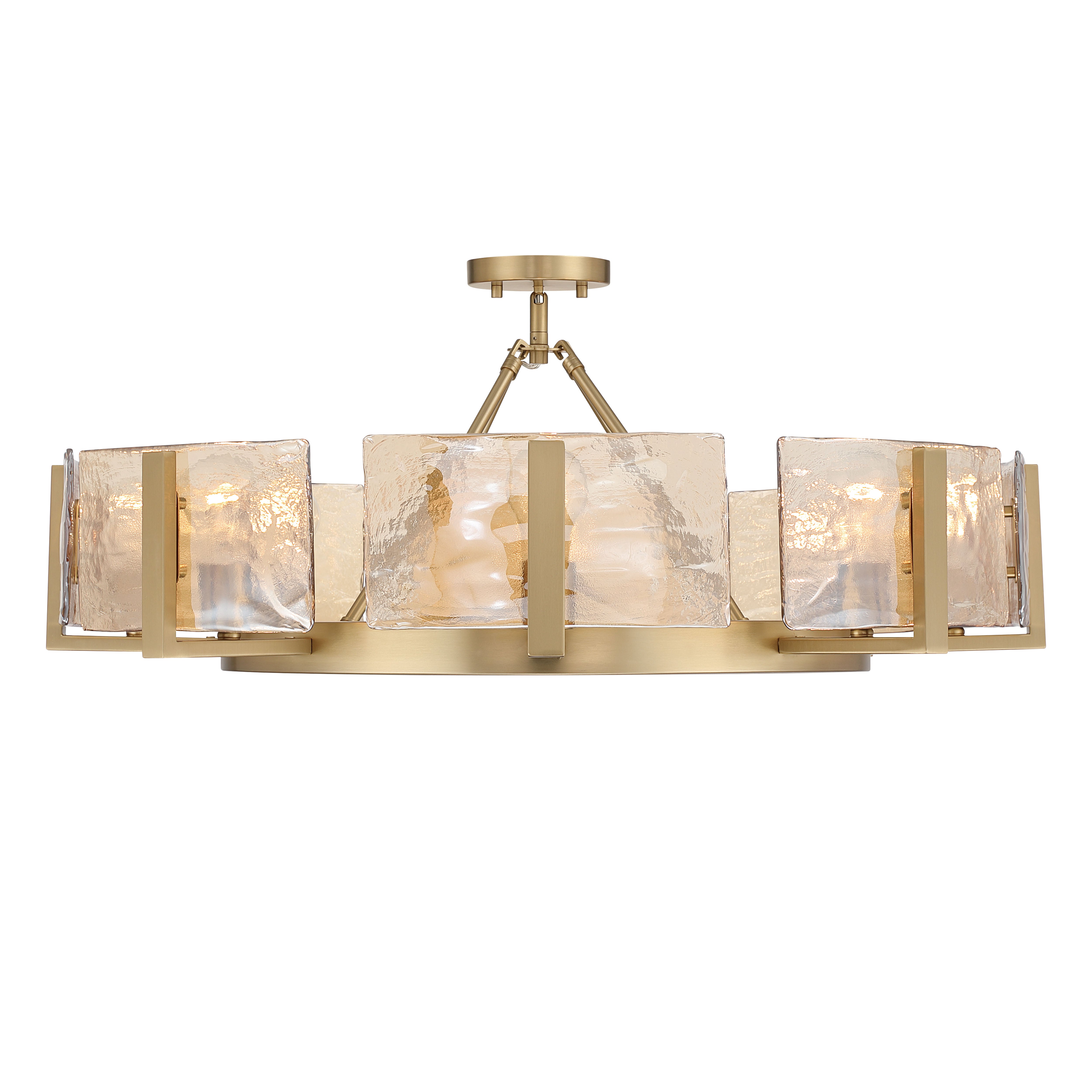 Aenon 8-Light Semi-Flush Mount in Brushed Champagne Brass with Amber Water Glass - - Golden Lighting