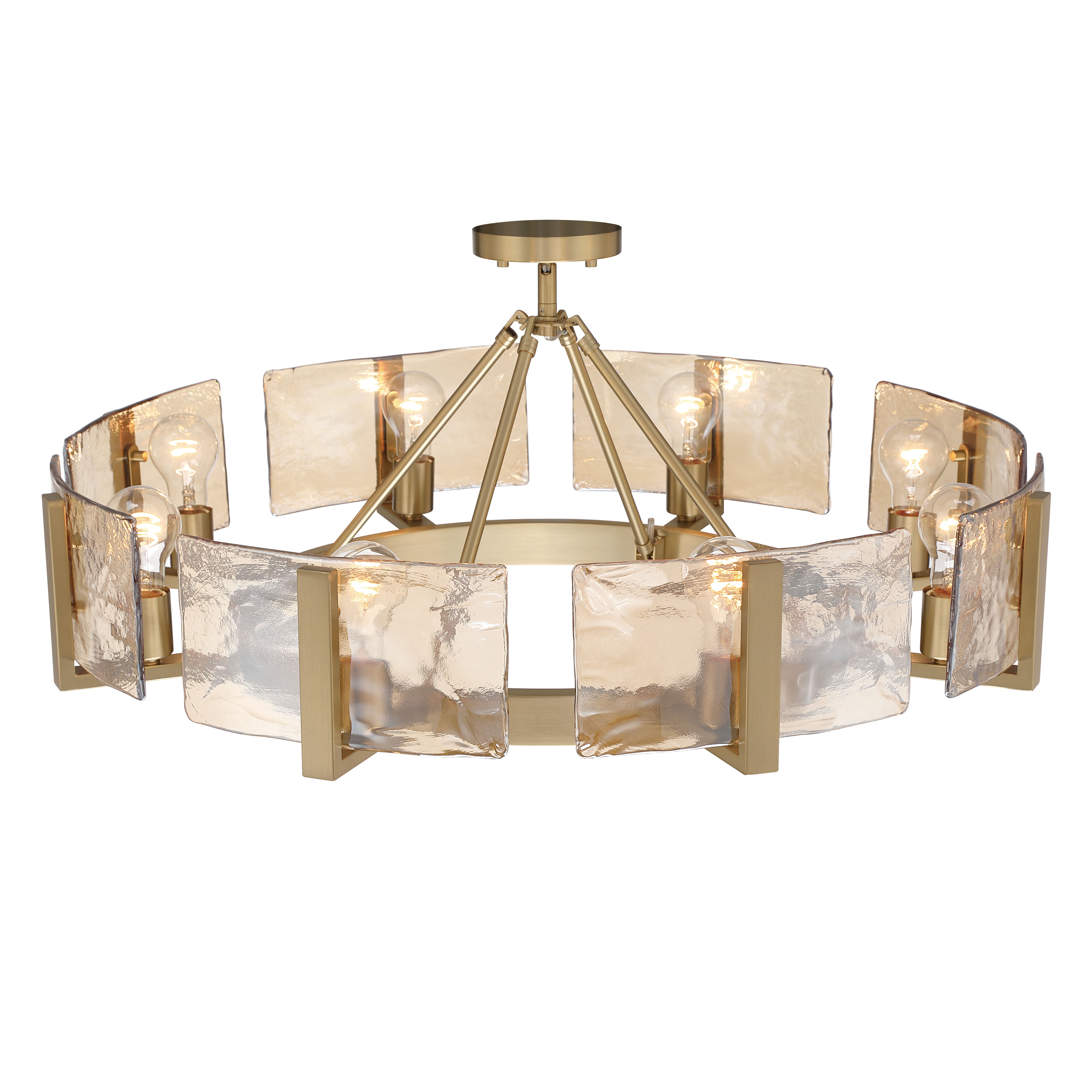 Aenon 8-Light Semi-Flush Mount in Brushed Champagne Brass with Amber Water Glass - - Golden Lighting