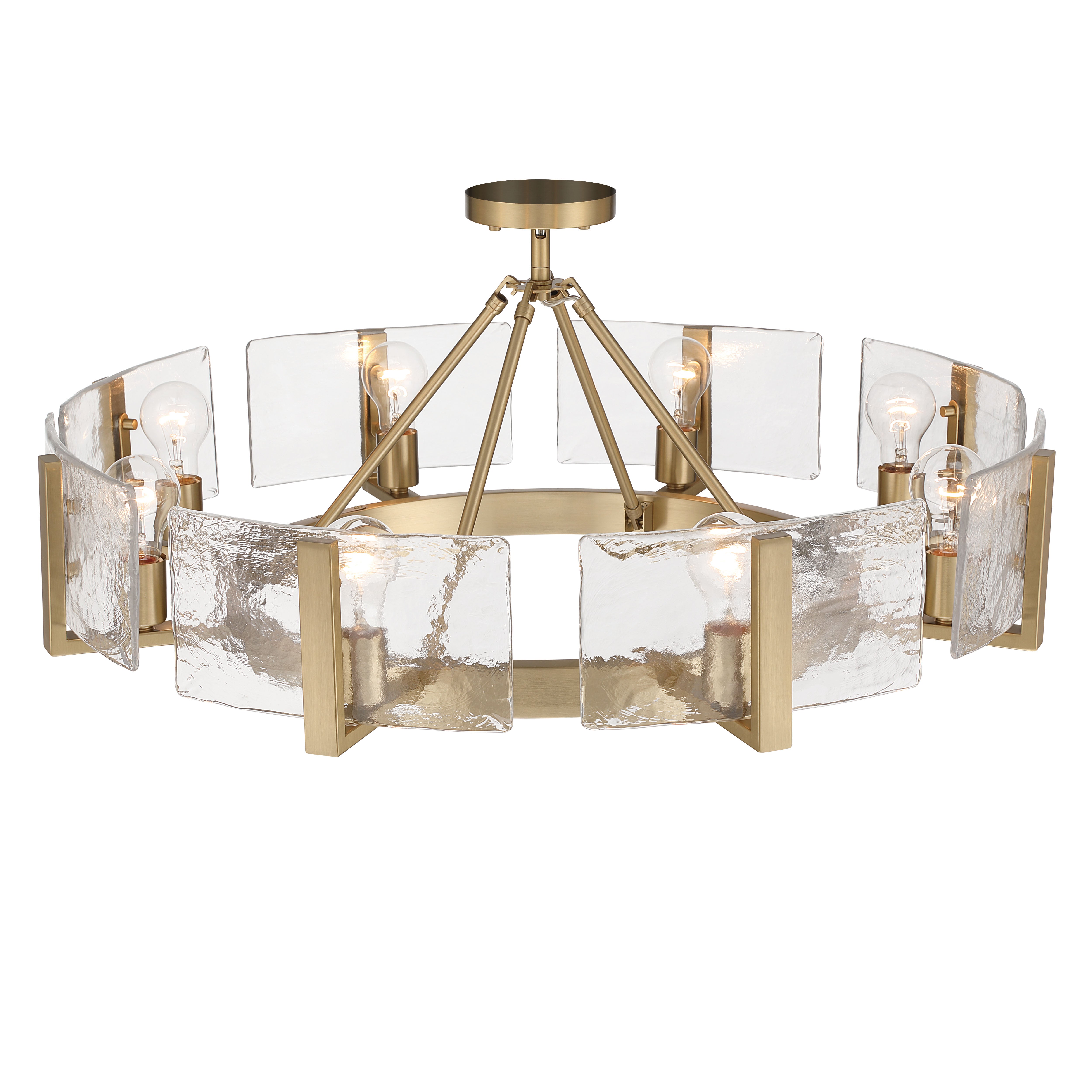 Aenon 8-Light Semi-Flush Mount in Brushed Champagne Brass with Hammered Water Glass - - Golden Lighting