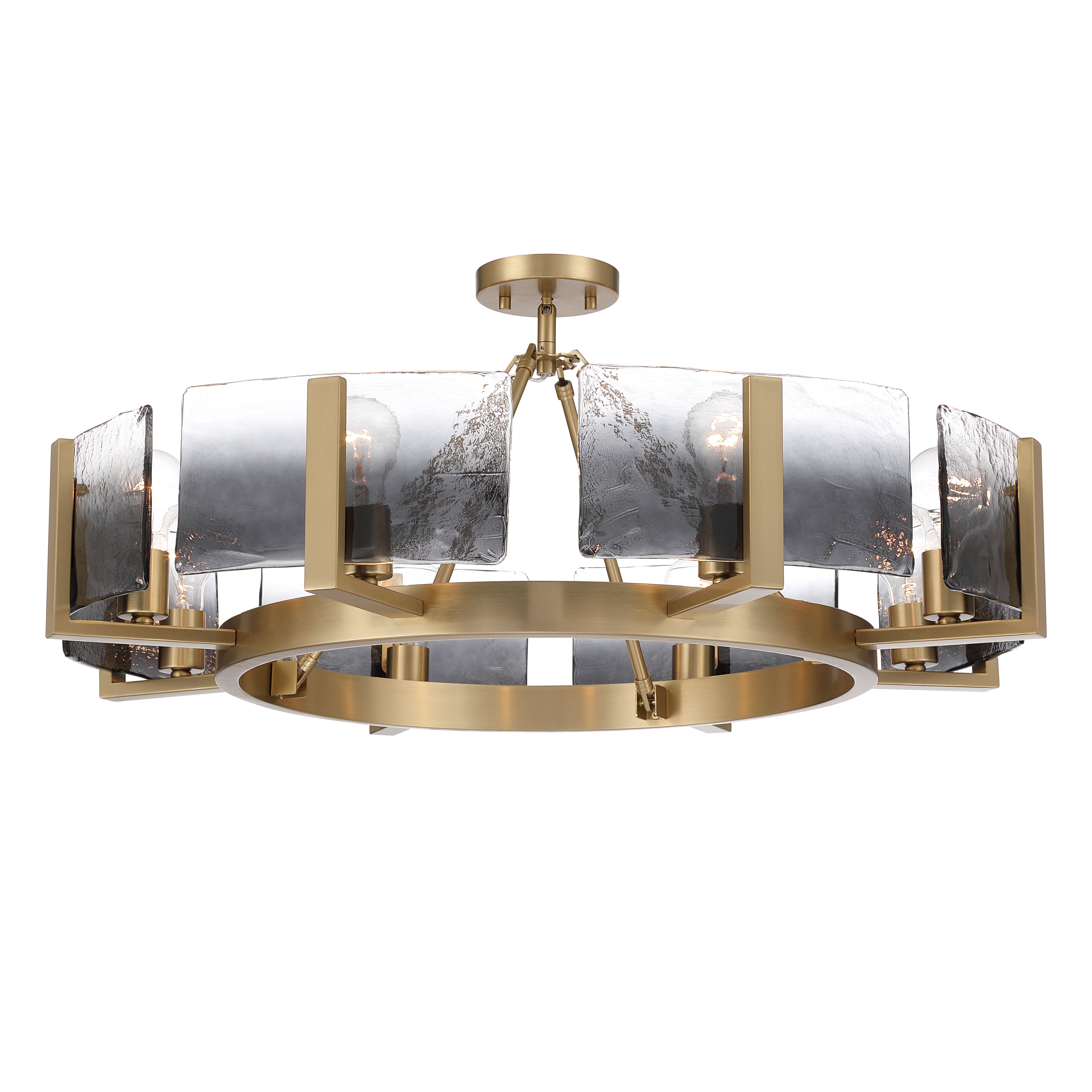 Aenon 8-Light Semi-Flush Mount in Brushed Champagne Brass with Smokey Water Glass - - Golden Lighting