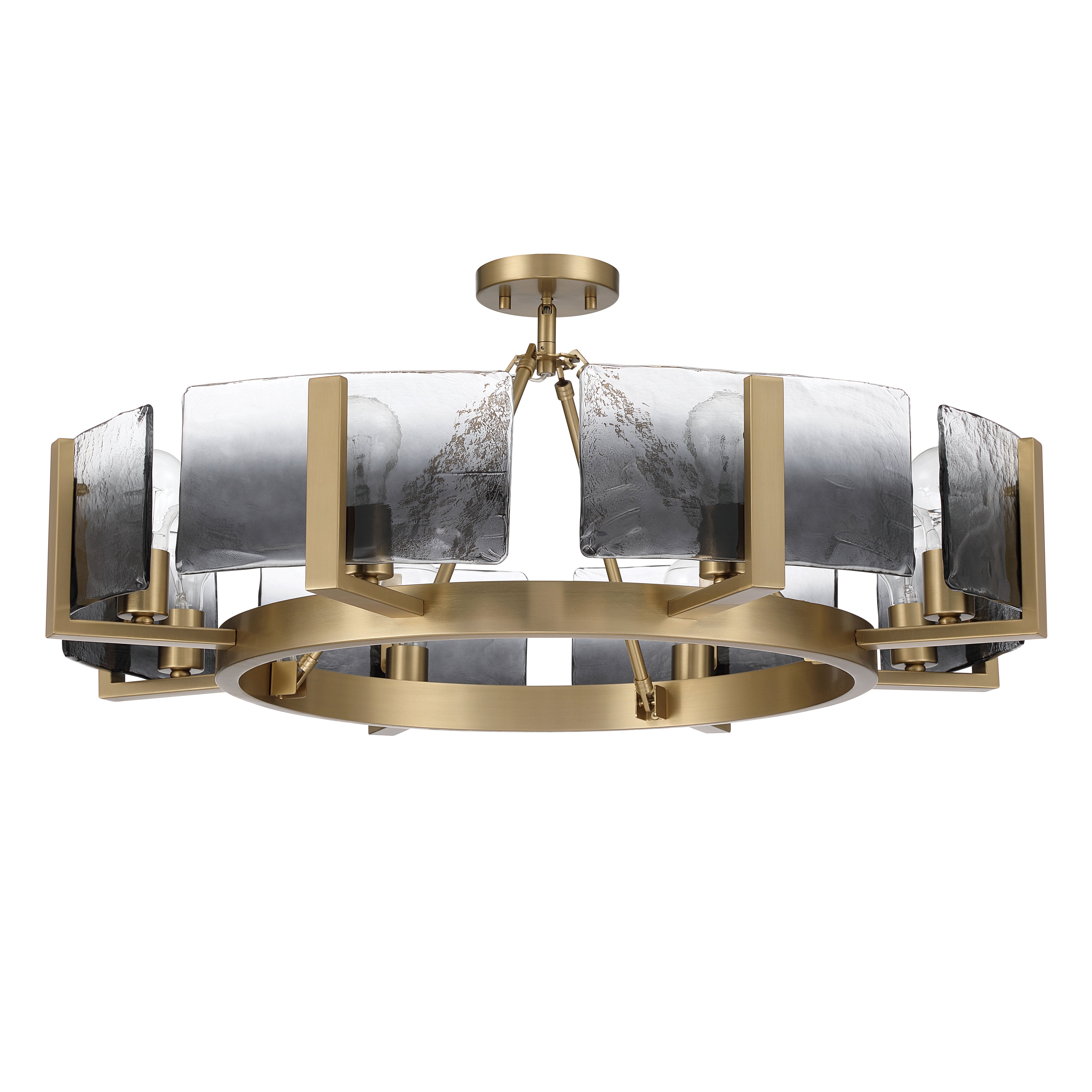 Aenon 8-Light Semi-Flush Mount in Brushed Champagne Brass with Smokey Water Glass - - Golden Lighting
