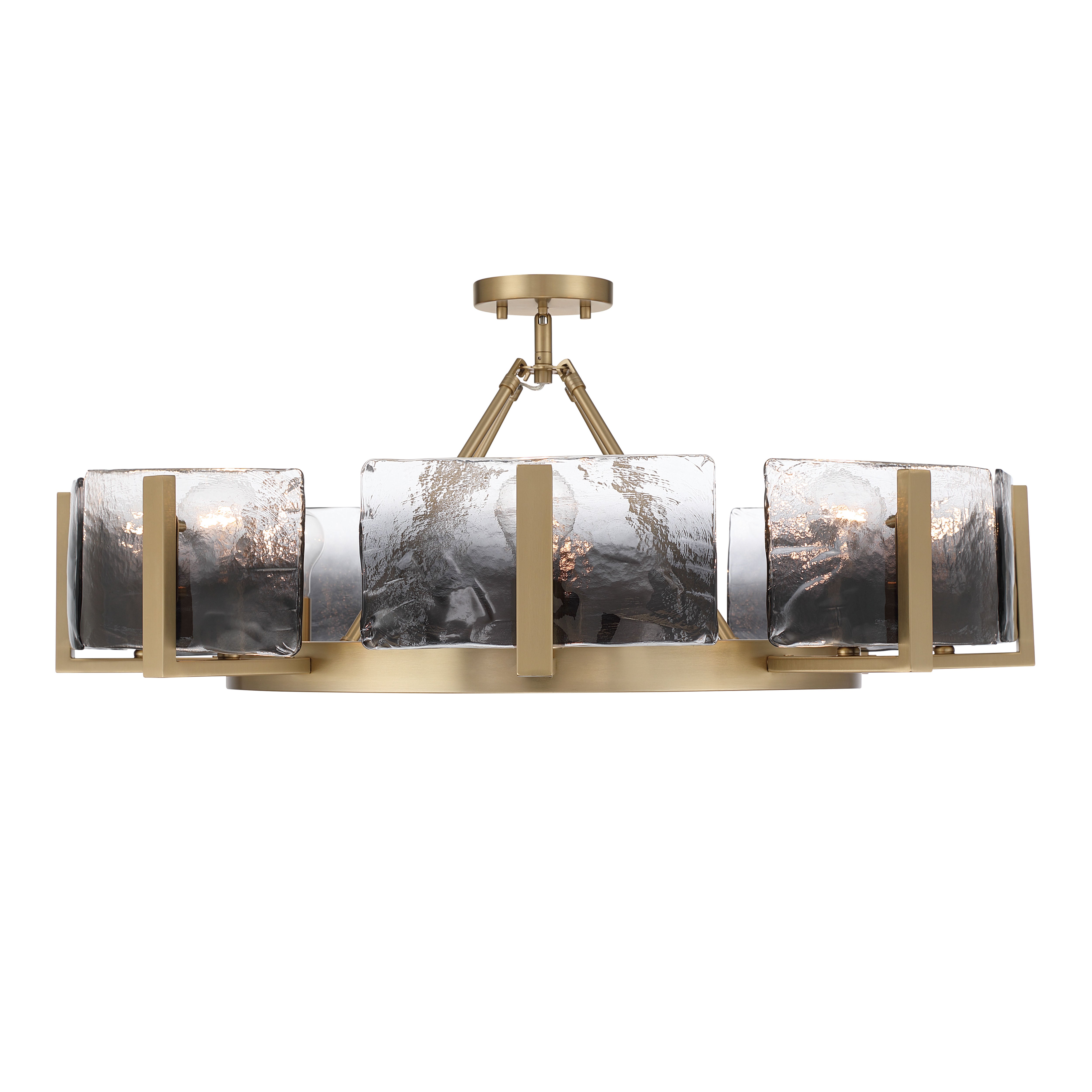 Aenon 8-Light Semi-Flush Mount in Brushed Champagne Brass with Smokey Water Glass - - Golden Lighting