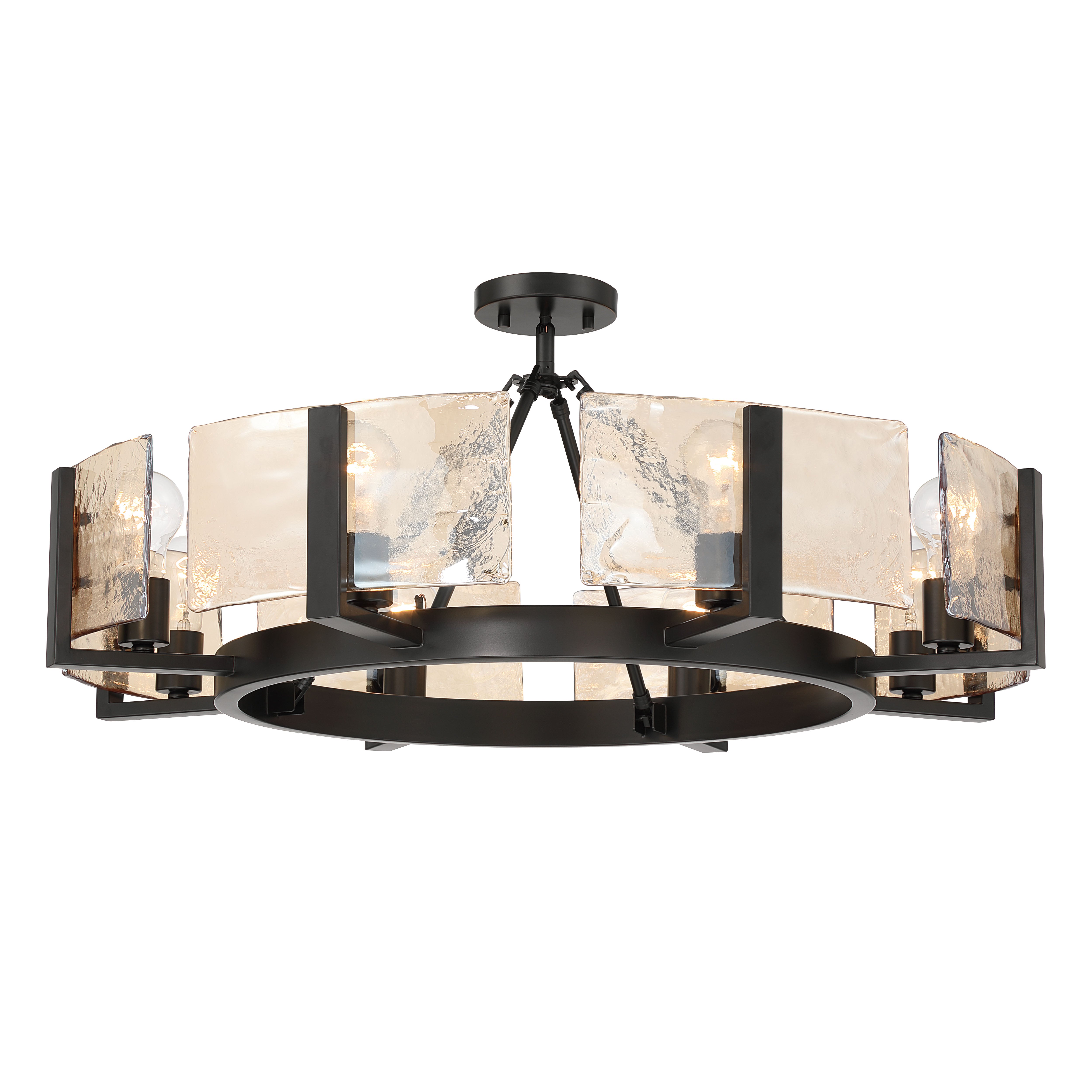 Aenon 8-Light Semi-Flush Mount in Matte Black with Amber Water Glass - - Golden Lighting