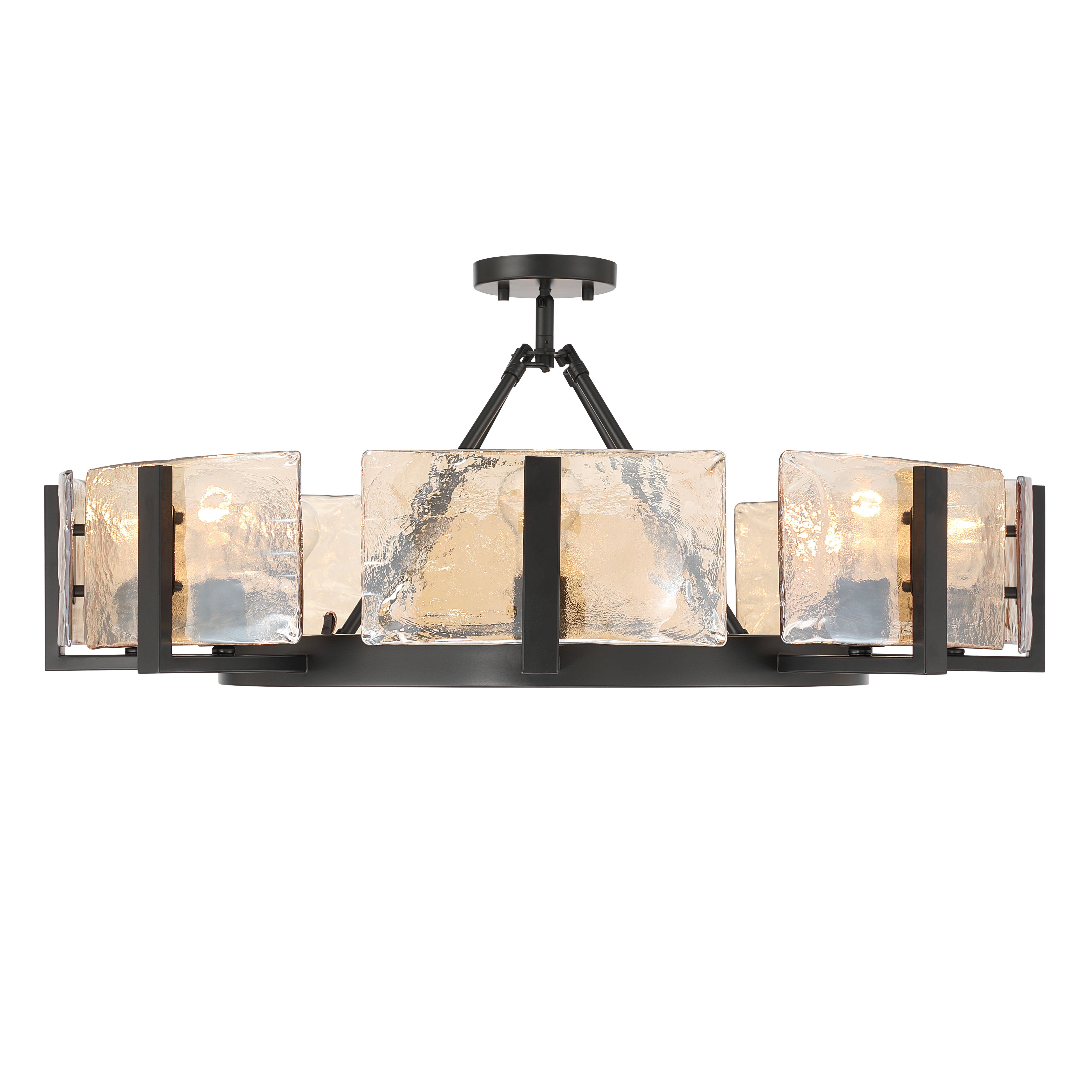 Aenon 8-Light Semi-Flush Mount in Matte Black with Amber Water Glass - - Golden Lighting