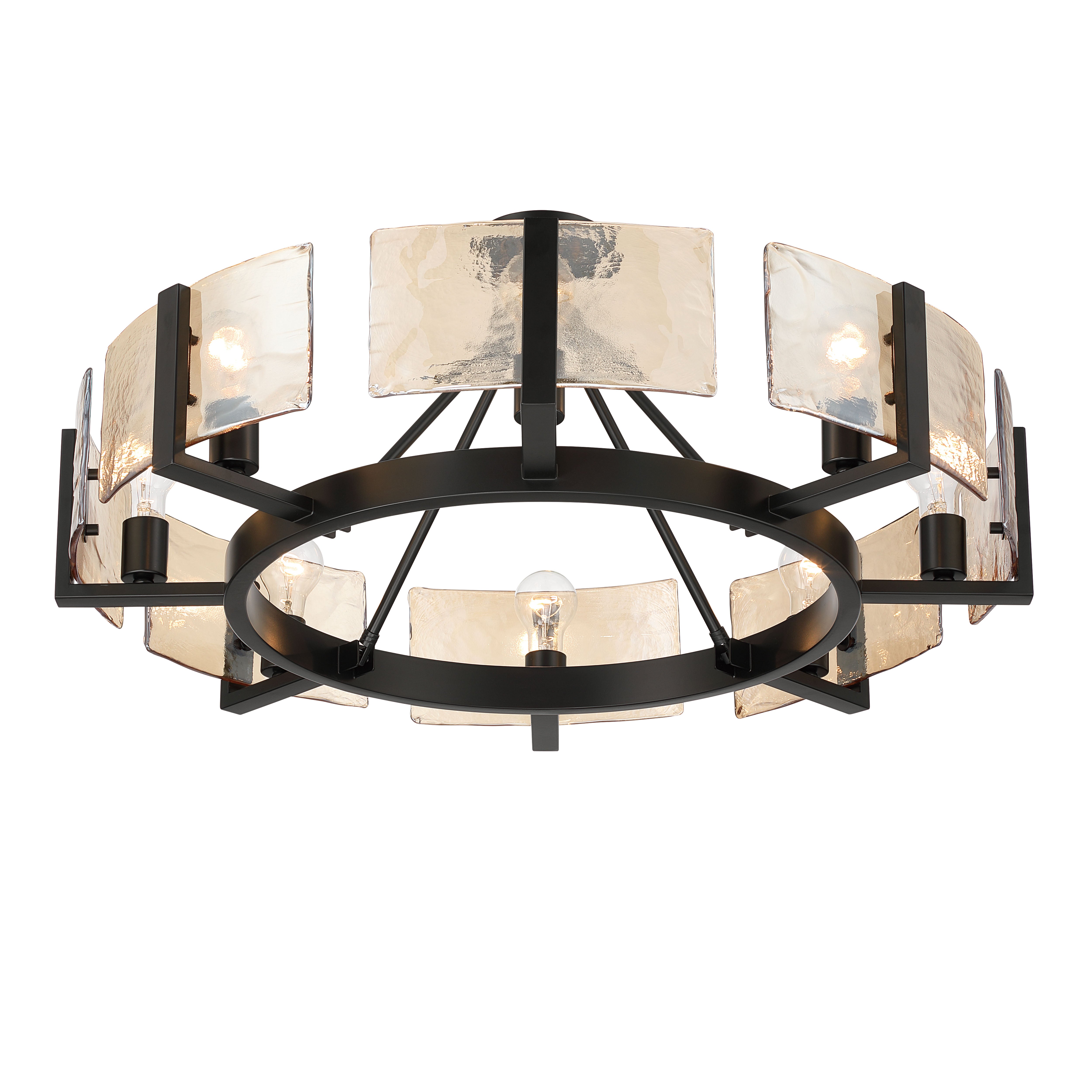 Aenon 8-Light Semi-Flush Mount in Matte Black with Amber Water Glass - - Golden Lighting
