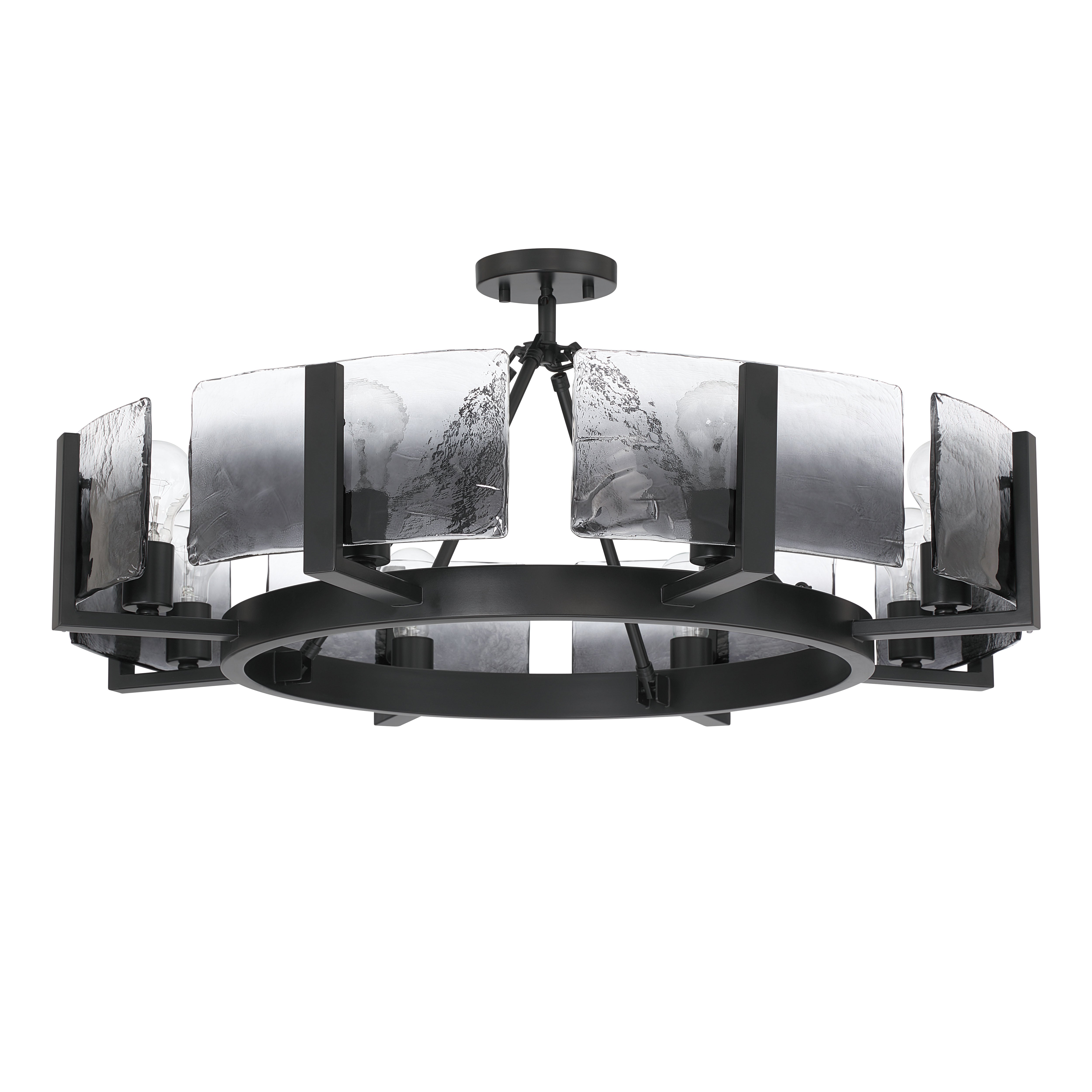 Aenon 8-Light Semi-Flush Mount in Matte Black with Smokey Water Glass - - Golden Lighting